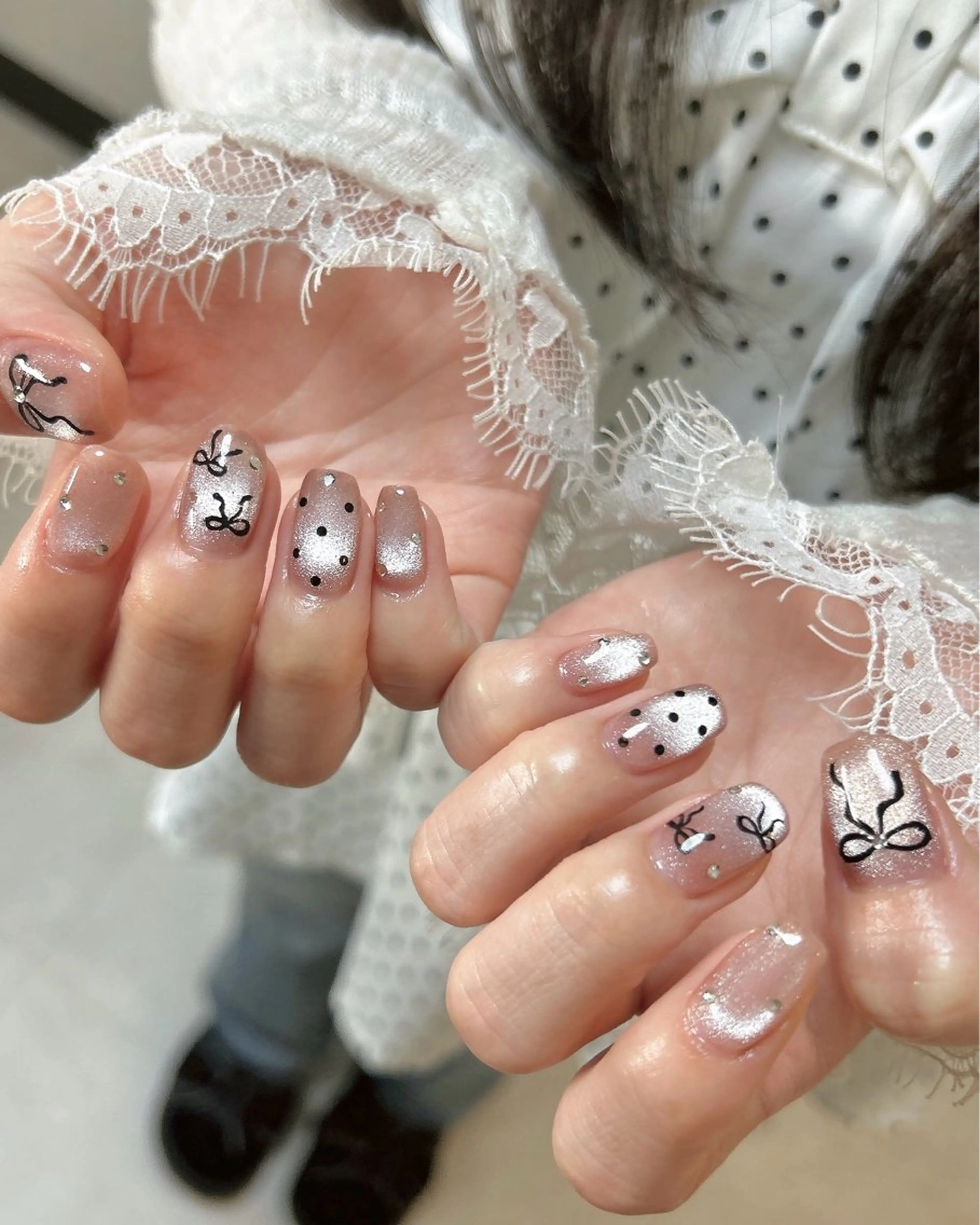 ネイル マグネットネイル リボン ハンドネイル ten nail salon　かえでのネイルデザイン