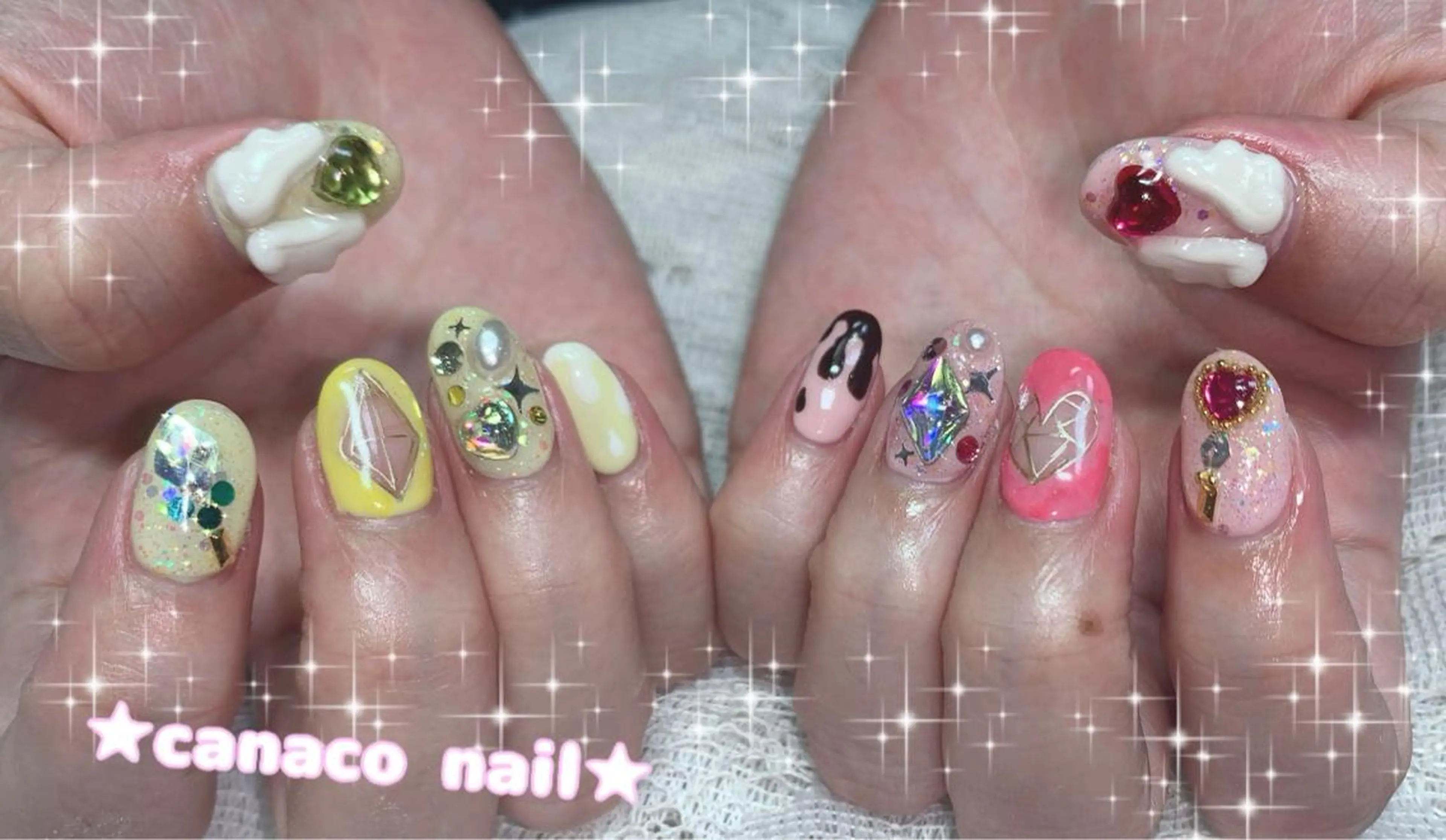 ネイル アートネイル ジェルネイル パラジェル ストーンネイル ハンドネイル ハンドケア Felice所属・ベテランネイル cnc nailのネイルデザイン