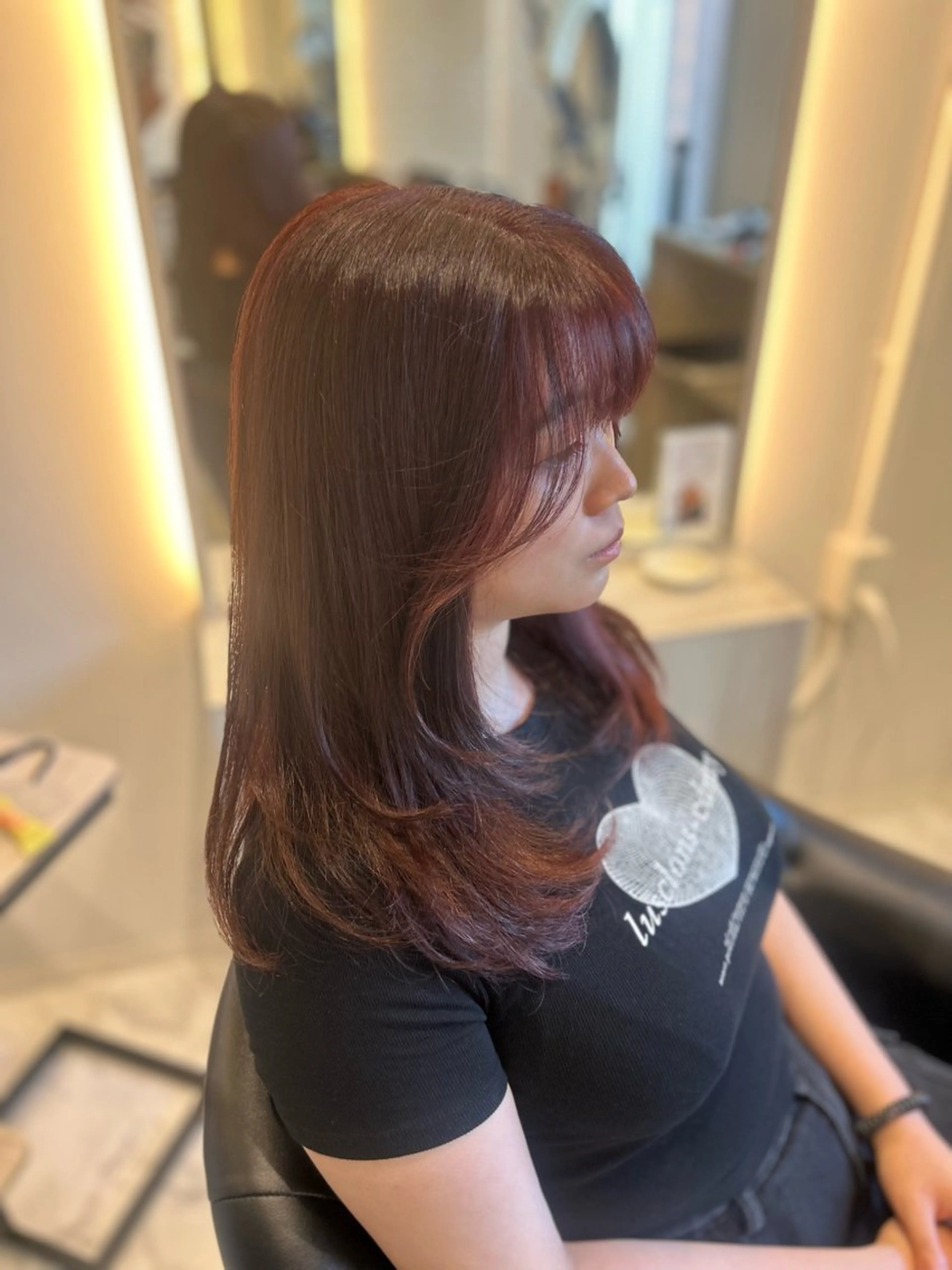 セミロング カラー カット ヘアカラー トリートメント &chaLme   心斎橋所属・emi/髪質改善/ 韓国風/艶カラーのヘアスタイル