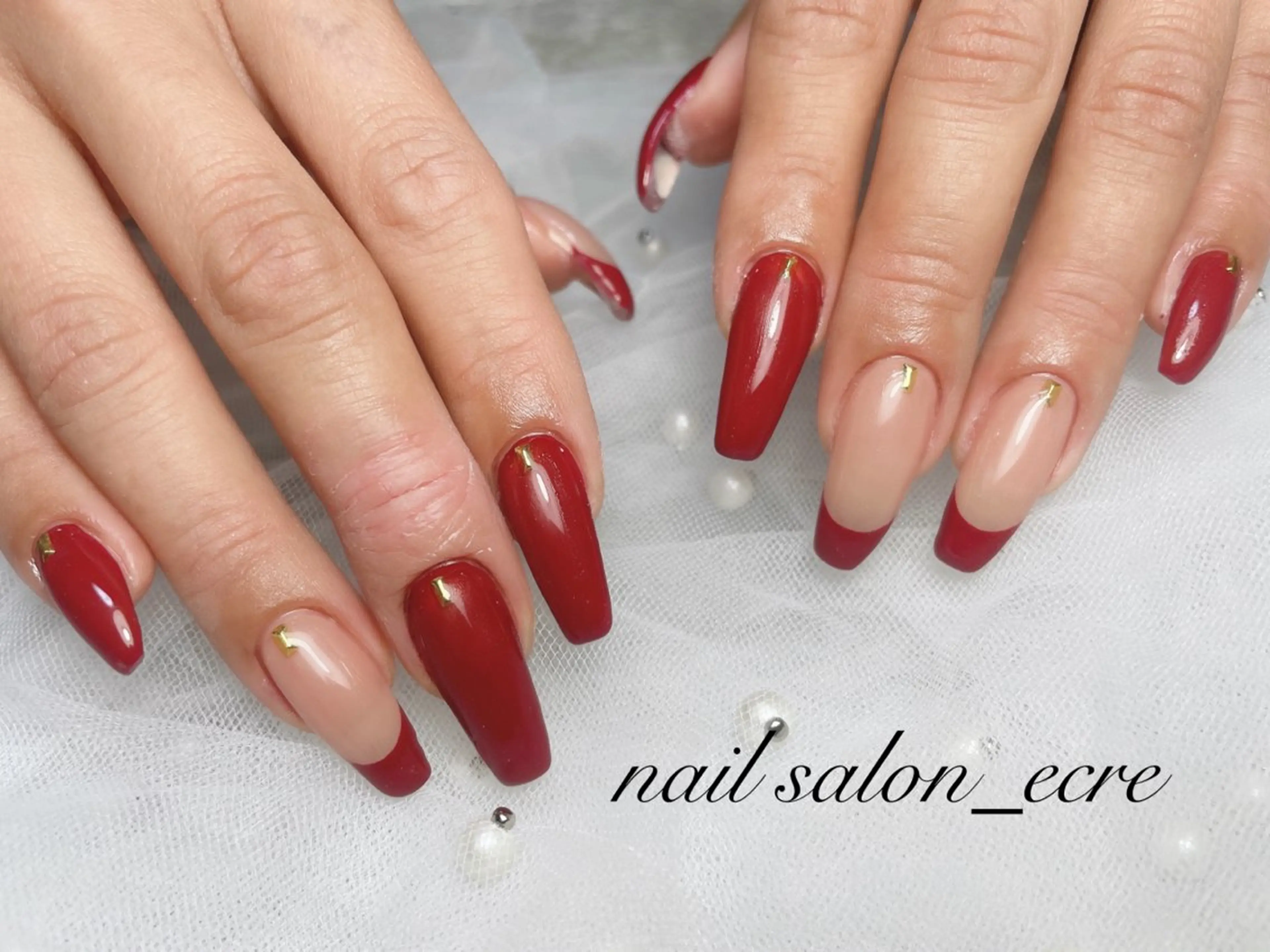 ネイル ボルドー フレンチネイル nail salon _ecre_のネイルデザイン