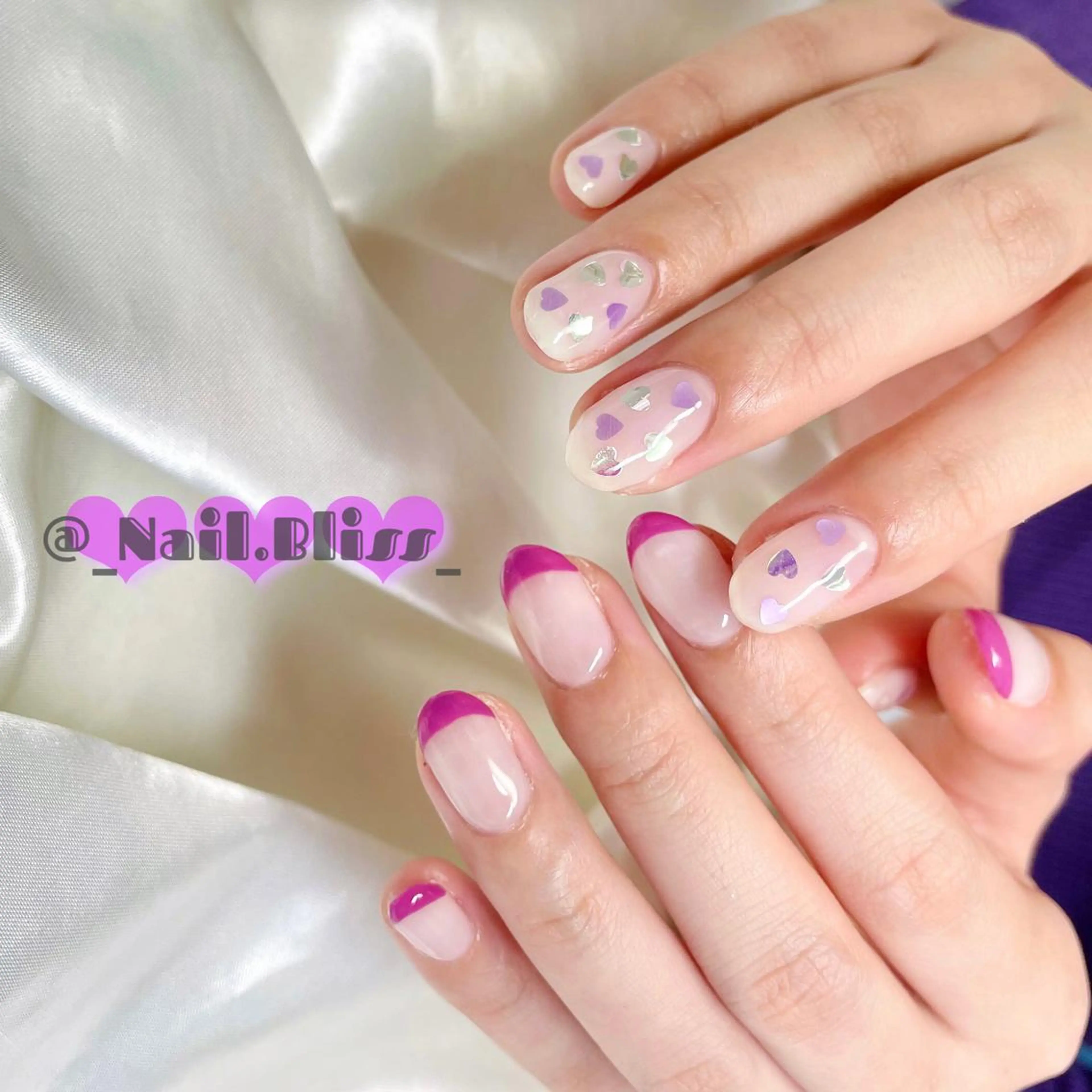 ネイル フレンチネイル ハート ハンドネイル NAIL BLISSのネイルデザイン