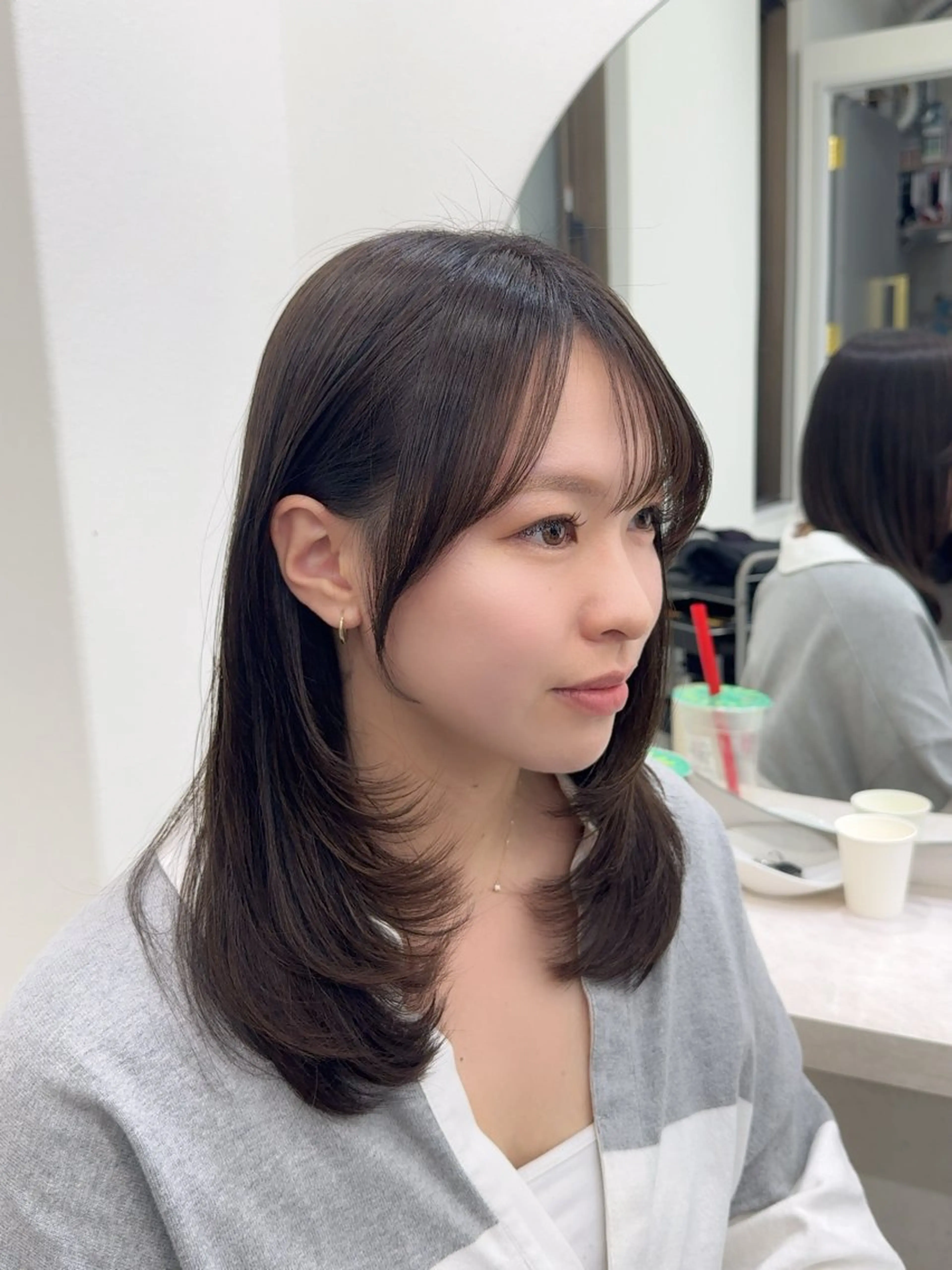 セミロング 顔まわりレイヤー 顔周りカット レイヤーカット カット ヘアカラー トリートメント 韓国風cut/ 縮毛矯正/正岡幹康のヘアスタイル