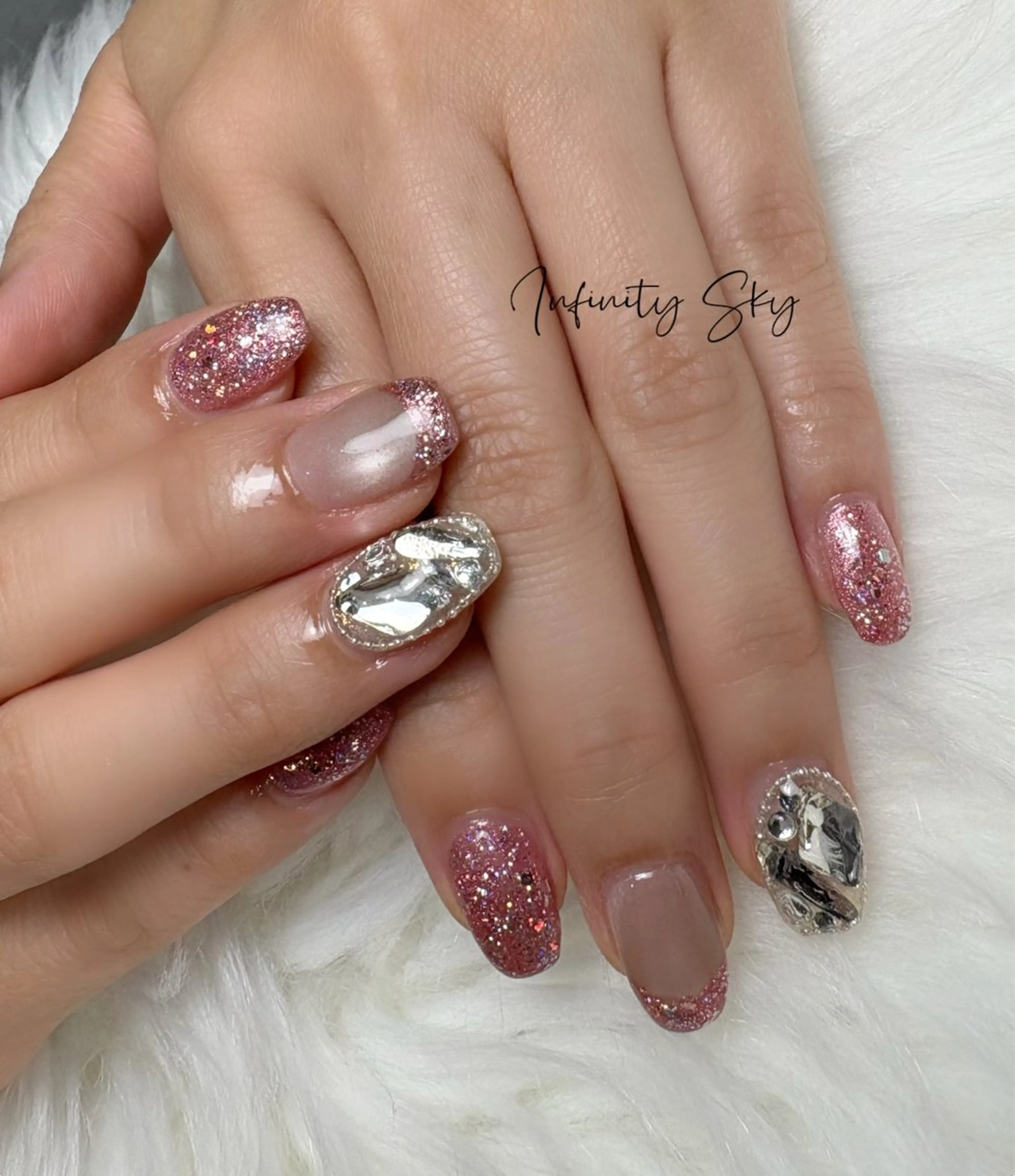 ネイル アートネイル マグネットネイル ピンク ワンホンネイル ハンドネイル infinity skyのネイルデザイン