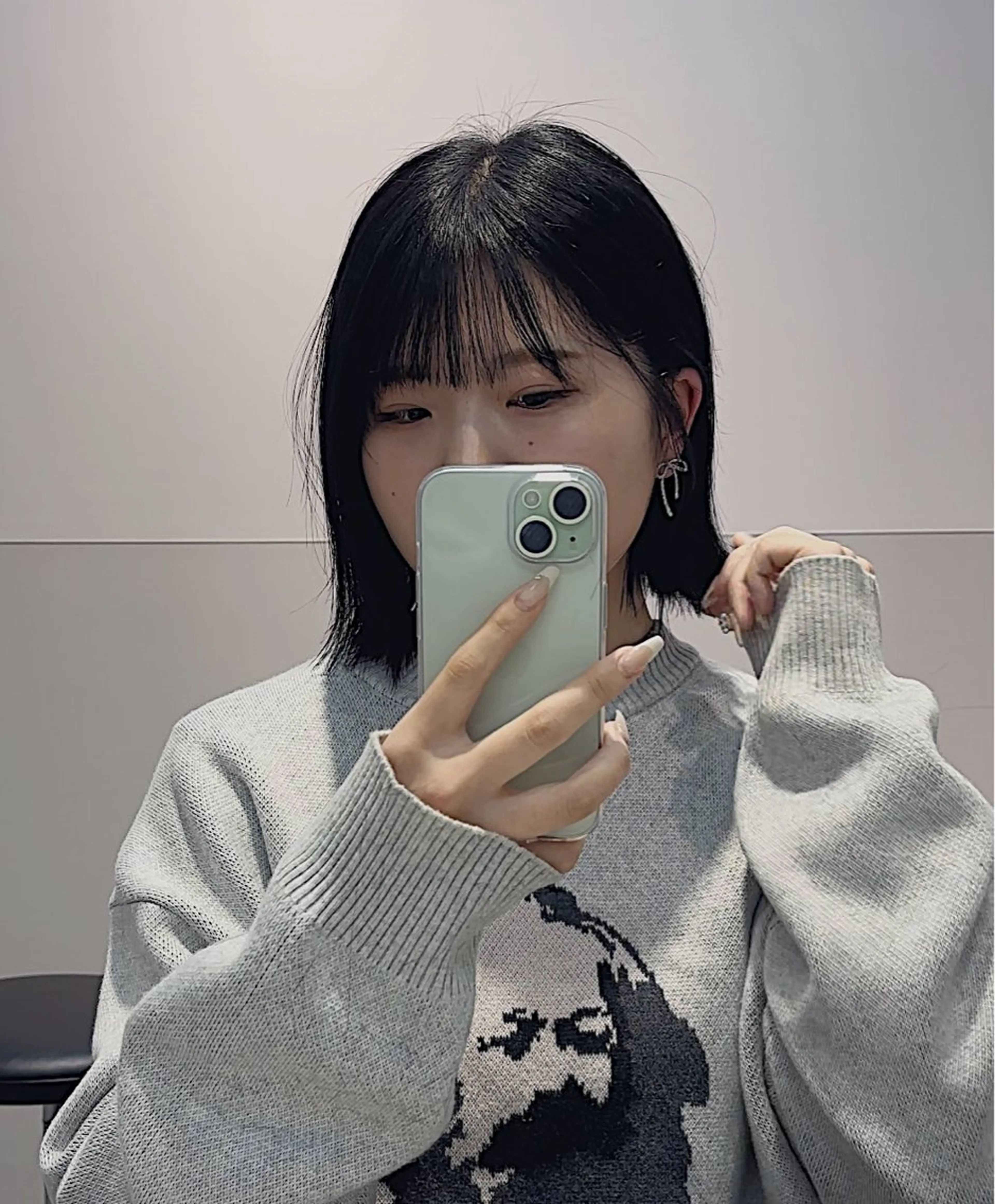 ショート カラー パーマ ヘアアレンジ メンズ 切りっぱなしボブ メンズ韓国風 ボブ くせ毛 髪質改善 韓国ボブ/髪質改善 ニュアンス特化RYOのヘアスタイル