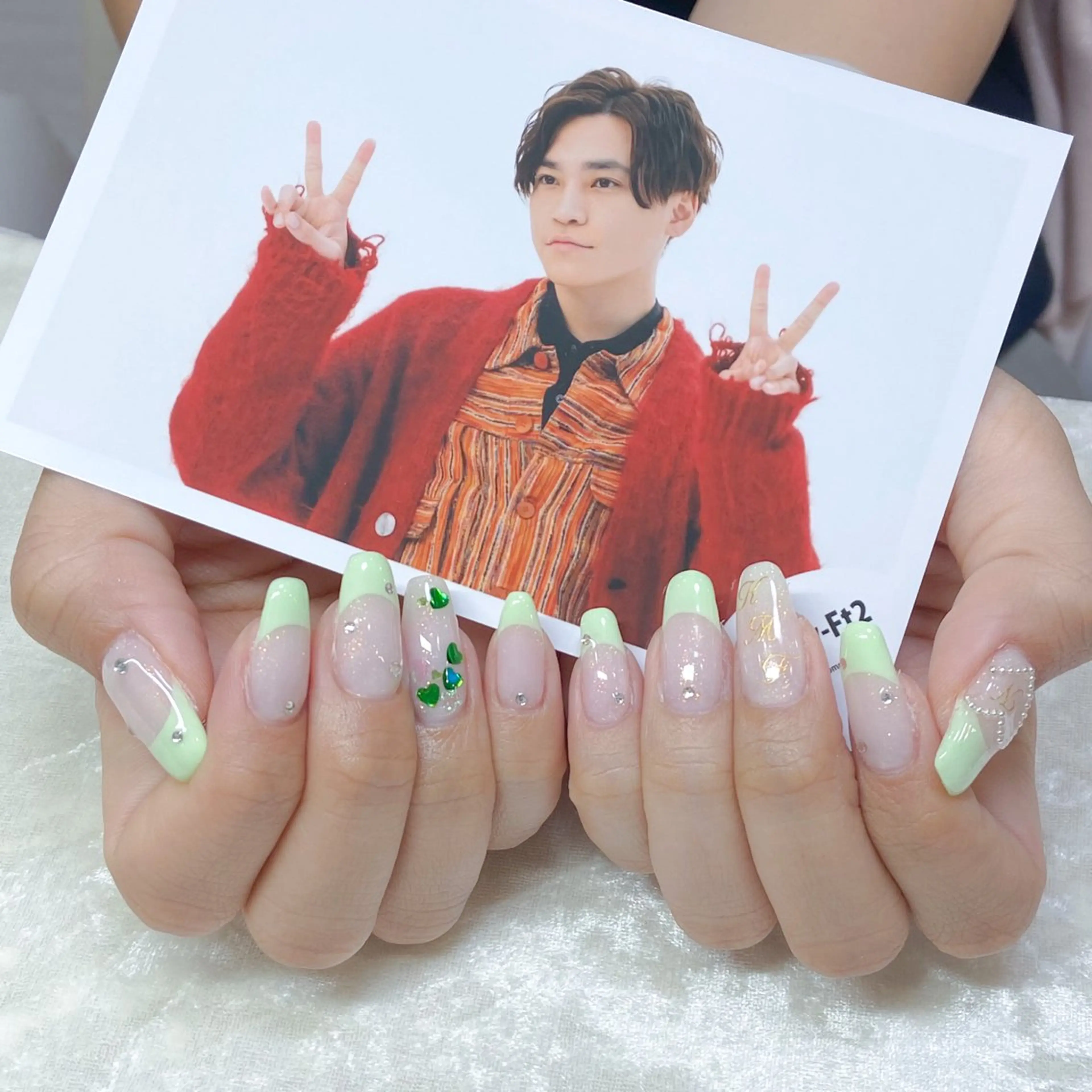 ネイル アートネイル 長さ出し フットネイル グリーン 韓国ネイル ハンドネイル Kanako 💫のネイルデザイン