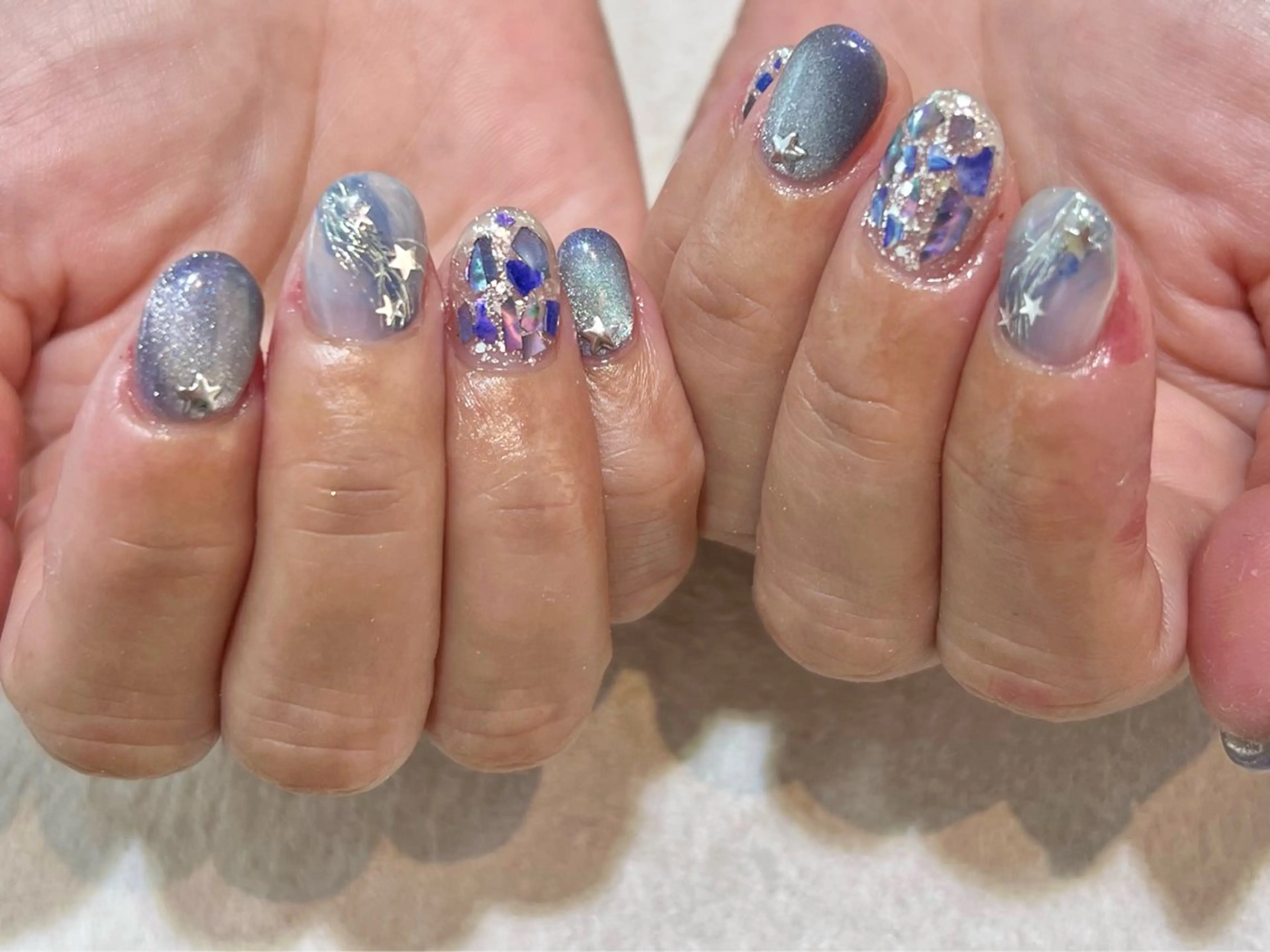 ネイル ブルー マグネットネイル 夏ネイル ハンドネイル KAMIO CION Nail  朝倉のネイルデザイン