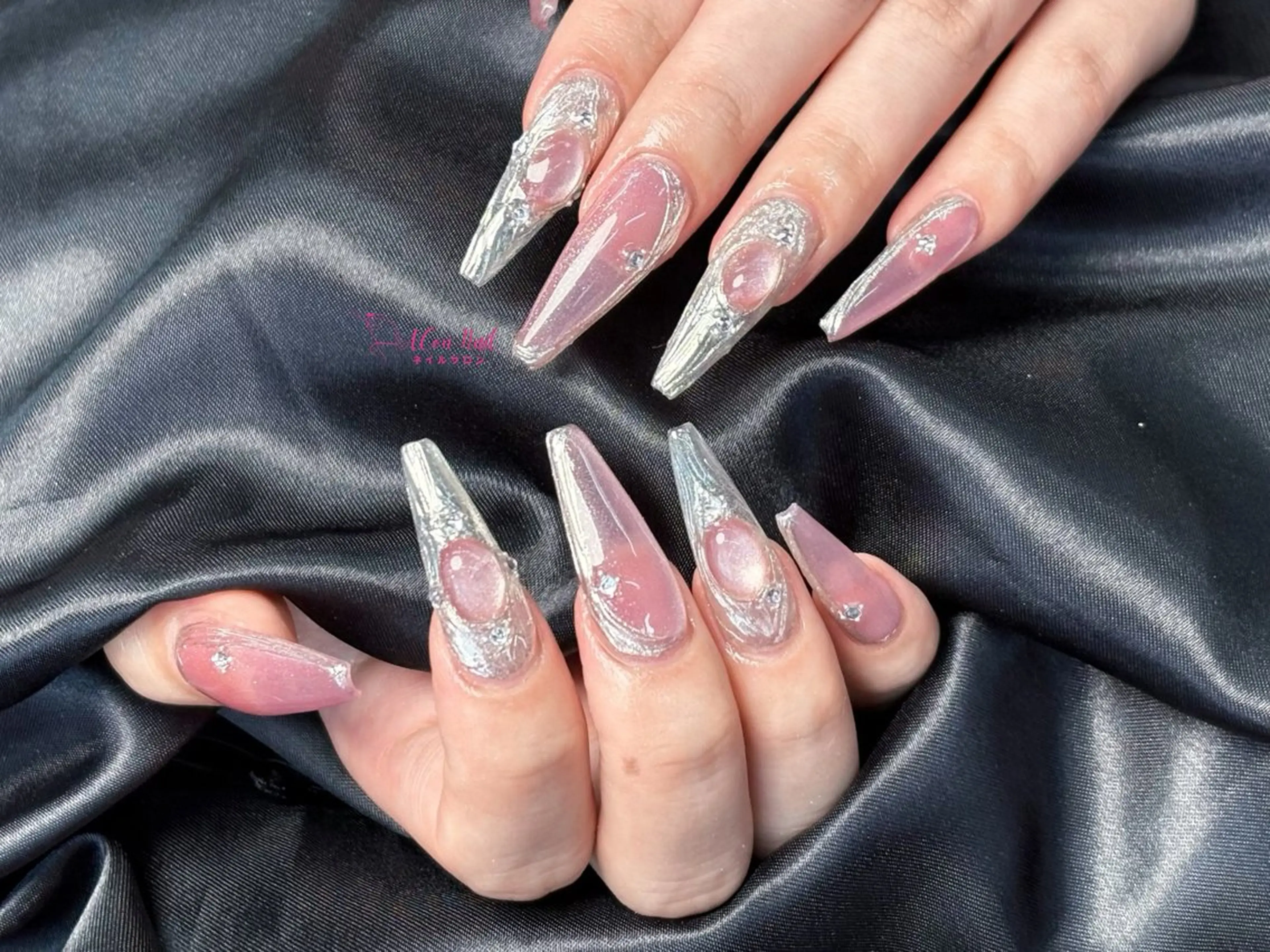 ネイル 桜ネイル 長さ出し フラワーネイル フレンチネイル ジェルネイル ハンドネイル AConNailSalon所属・ACon NailSalonのネイルデザイン