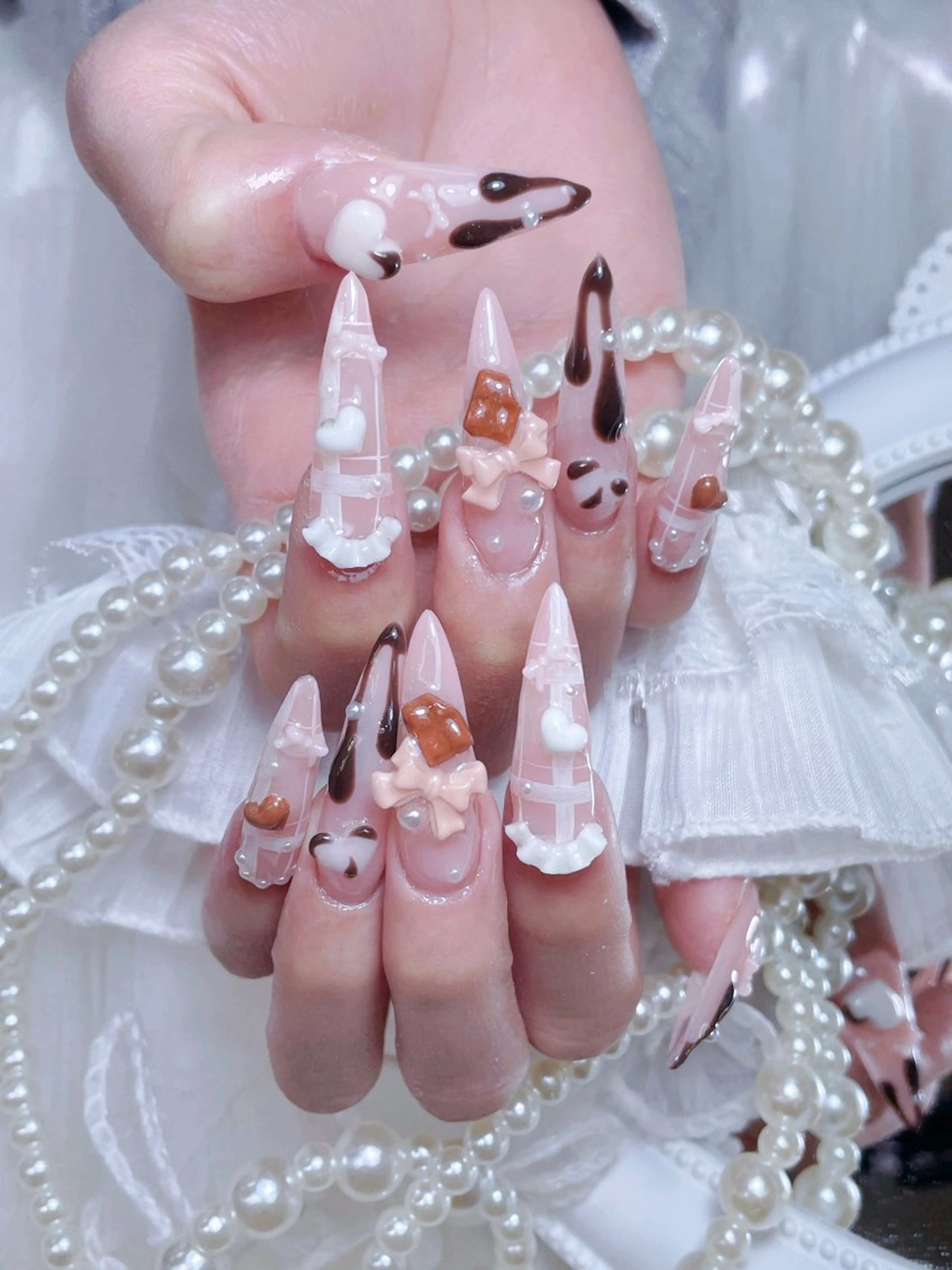 ネイル クリアネイル ロングネイル マグネットネイル 大理石ネイル(マーブル) 春ネイル ハンドネイル princess 木戸　唯のネイルデザイン