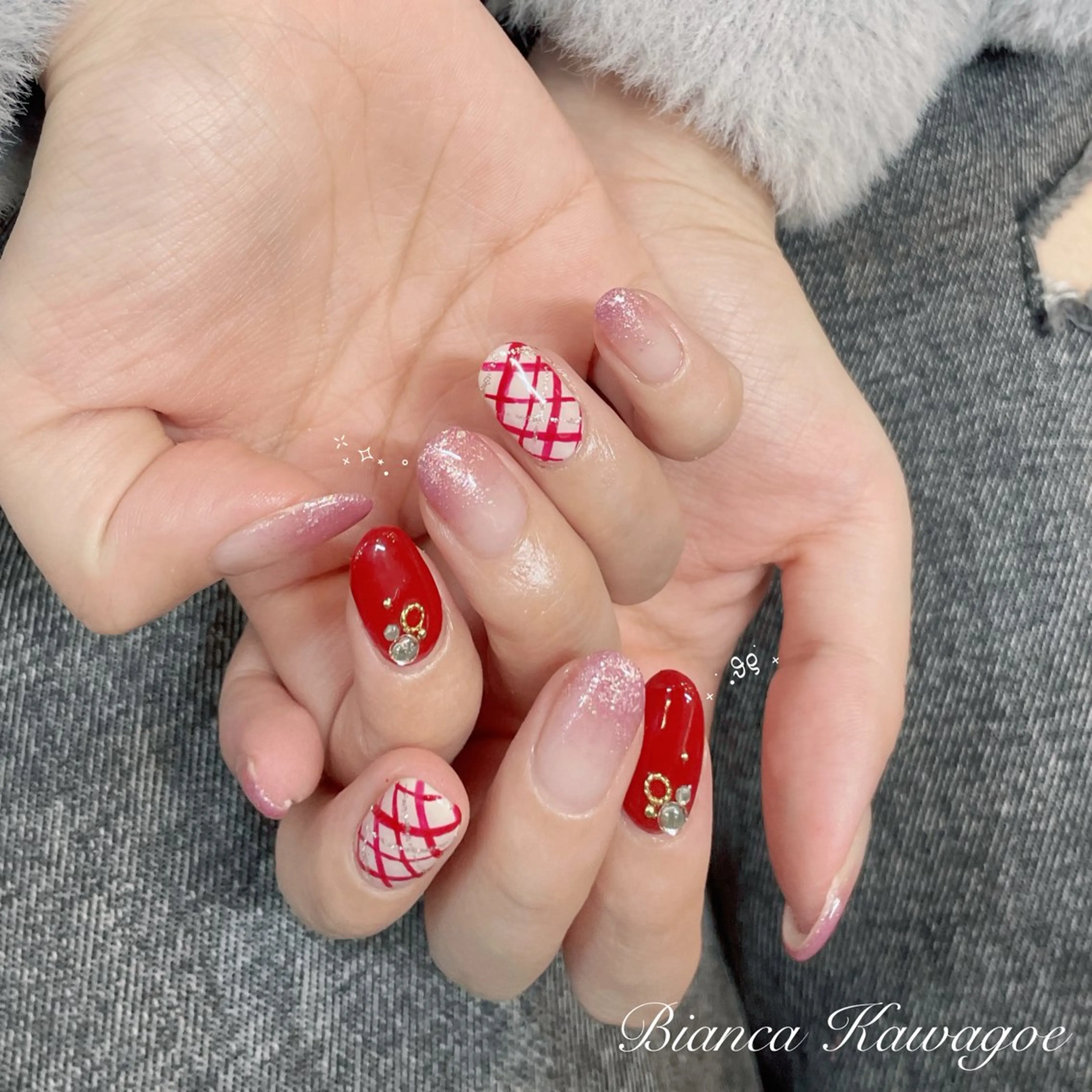 ネイル ラメ(グリッター) ラメグラデーション ピンク 赤色 Bianca川越店 kageyamaの眉毛・アイブロウイメージ