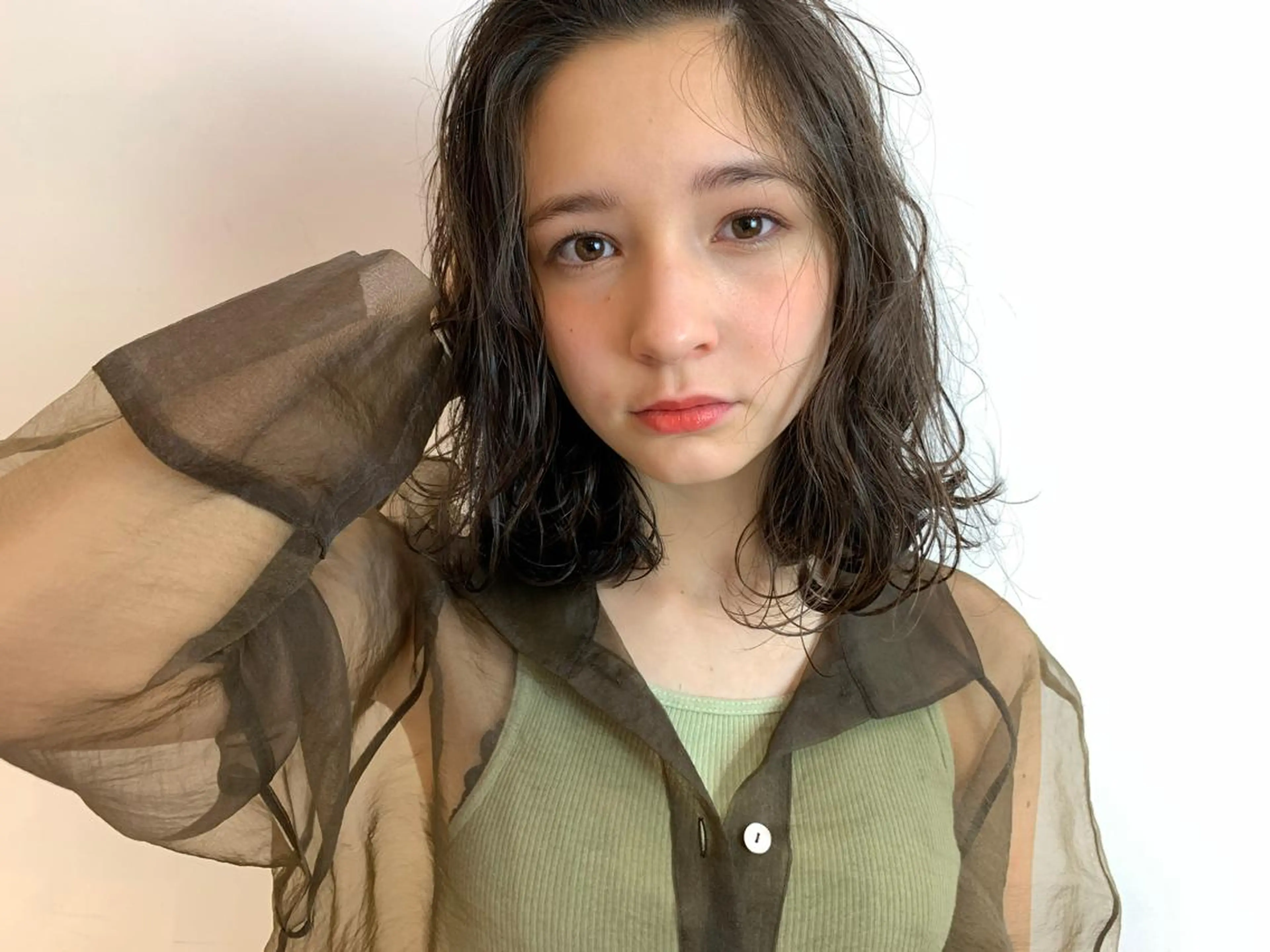 ミディアム カラー パーマ ミディアムパーマ 佐藤 和哉のヘアスタイル