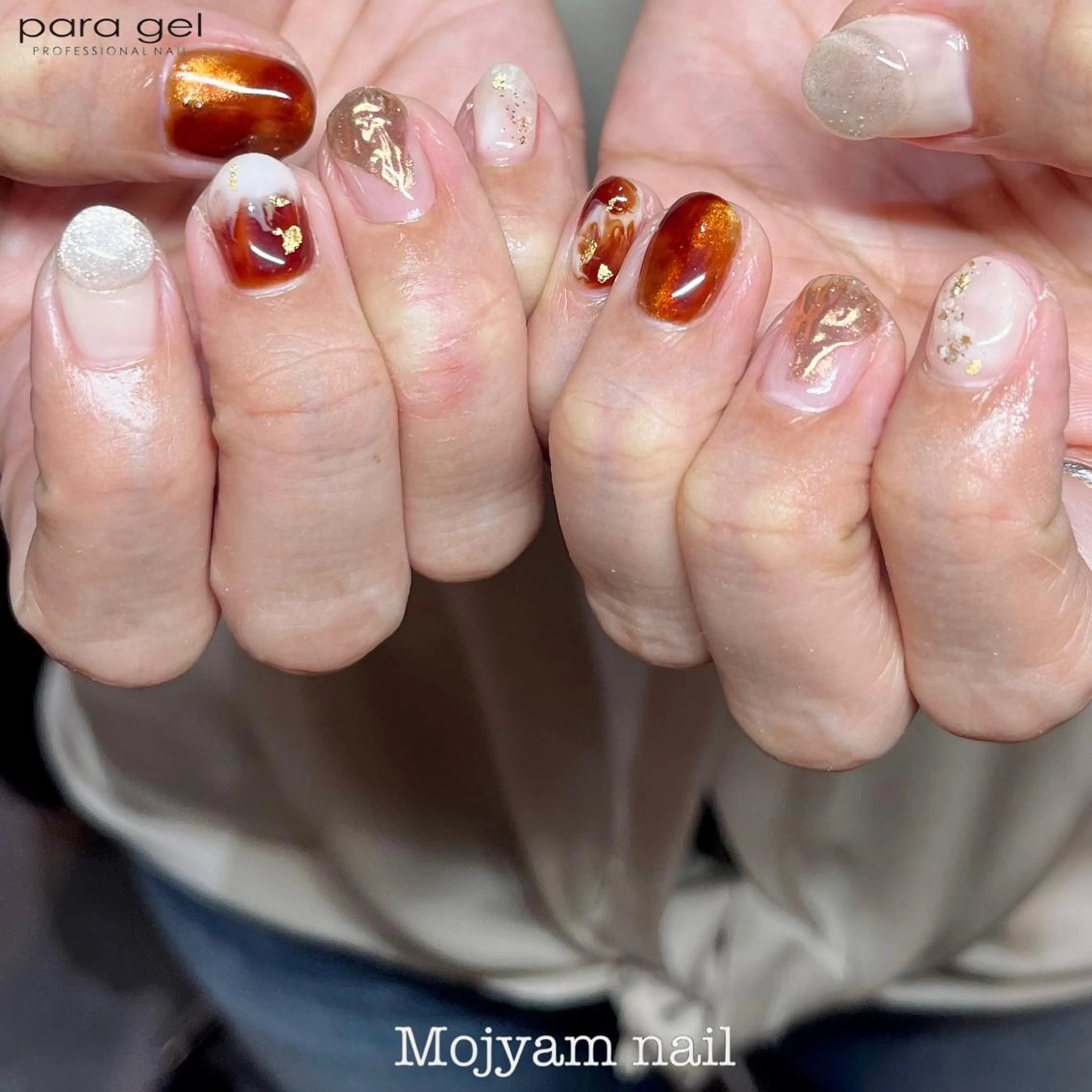 ネイル ブラウン マグネットネイル ニュアンスネイル ハンドネイル Mojyam nail所属・松本 実咲のネイルデザイン