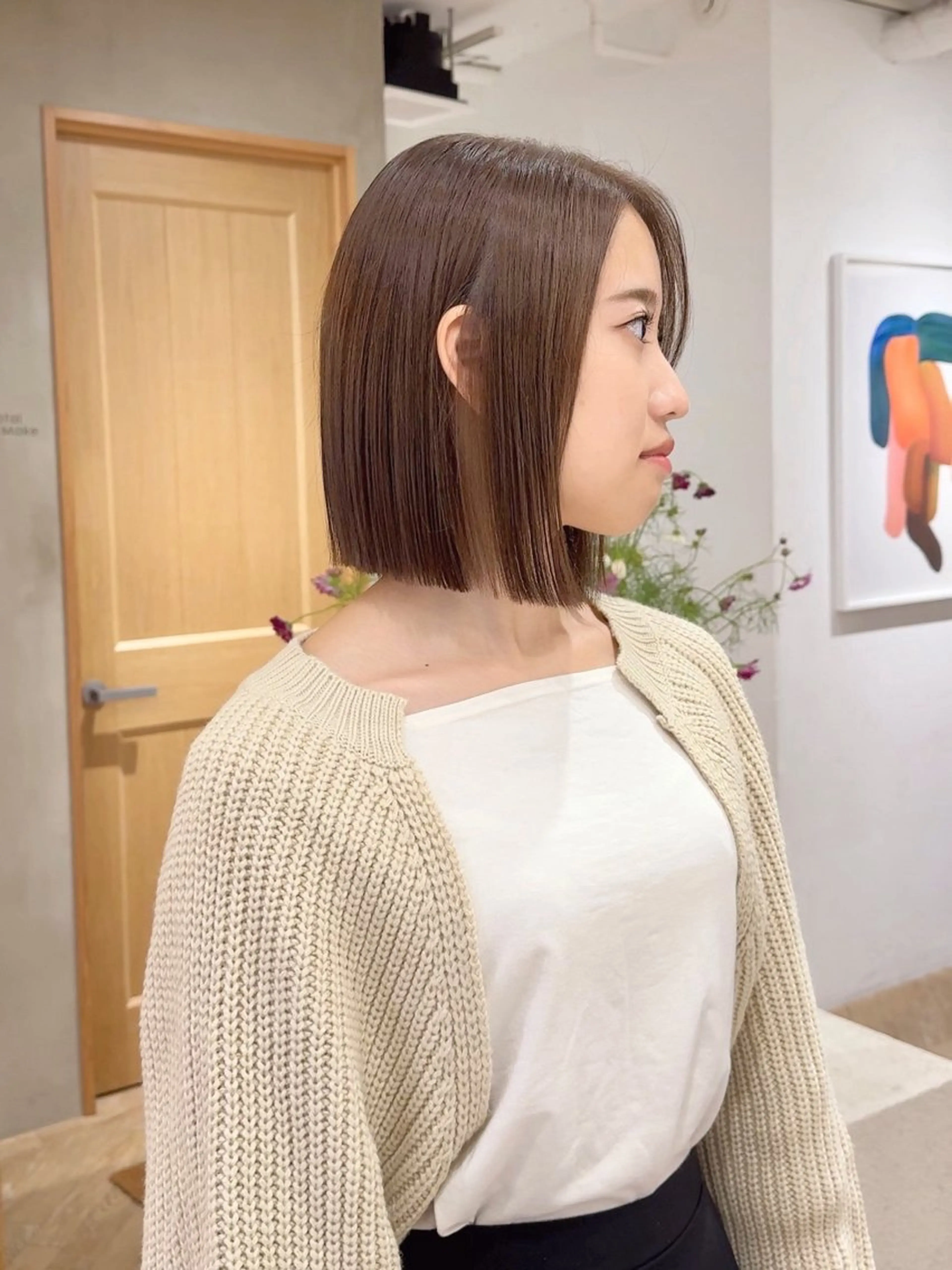 ミディアム カラー ベージュカラー ダブルカラー イヤリングカラー イルミナカラー ミルクティーベージュ カット ヘアカラー トリートメント ボブ/レイヤー 🌟梅田盛一🌟のヘアスタイル