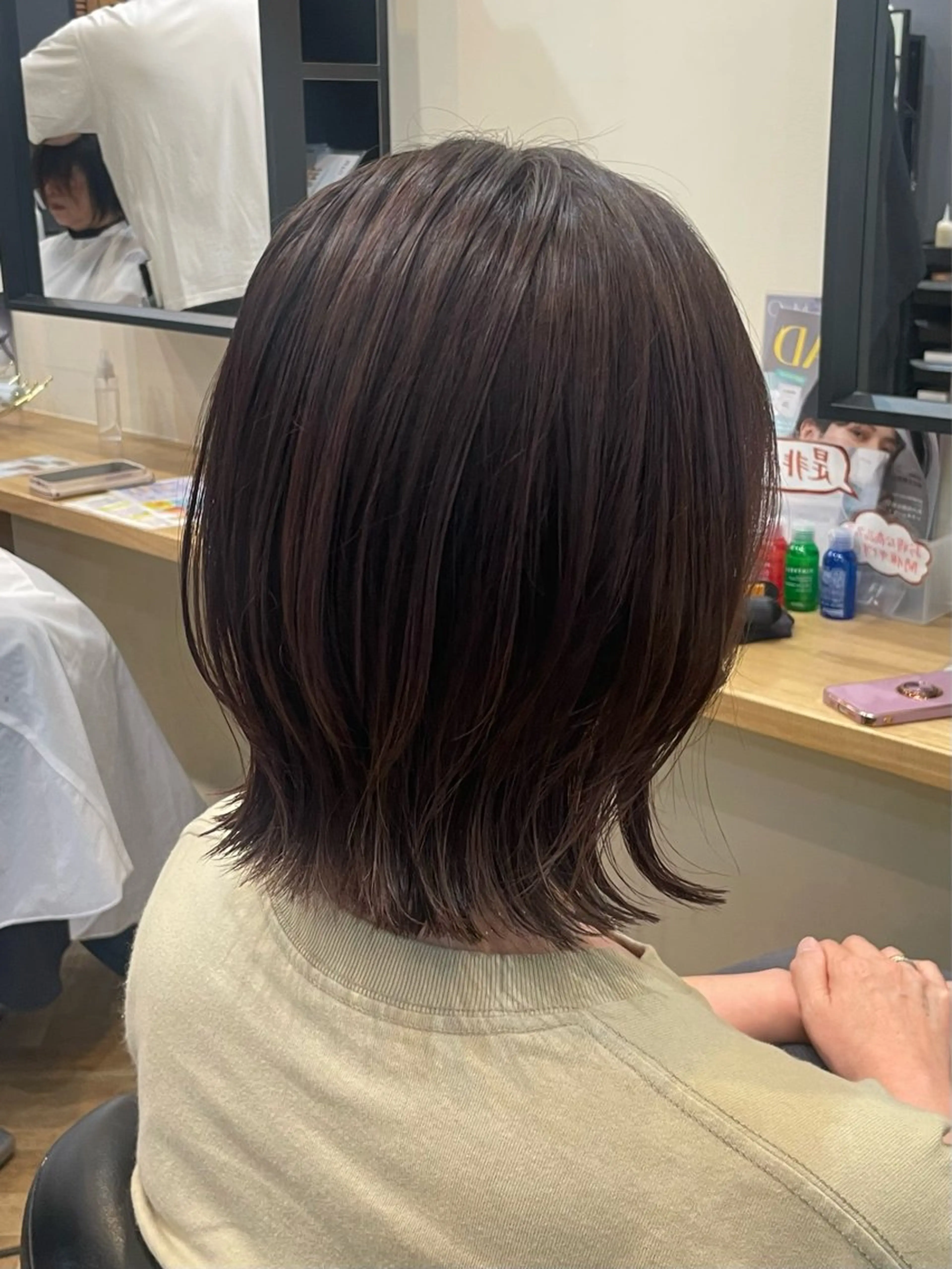 ショート ピンクブラウン ボブ くびれヘア 鎌取/透明感カラー /ボブ/顔まわりのヘアスタイル