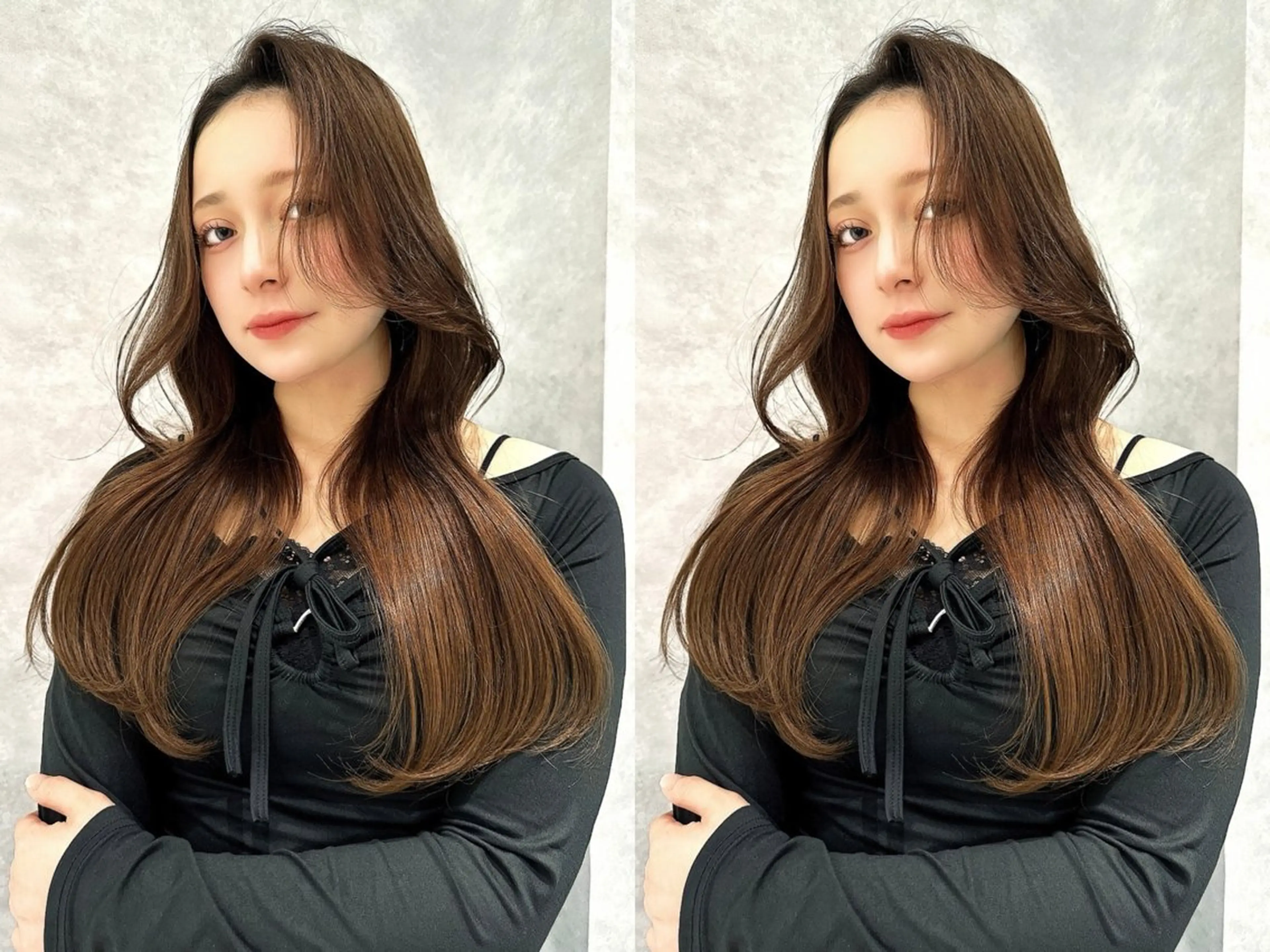 セミロング アッシュ ハイライト 韓国風ヘア 韓国カット/透明感 カラー/NANAMIのヘアスタイル