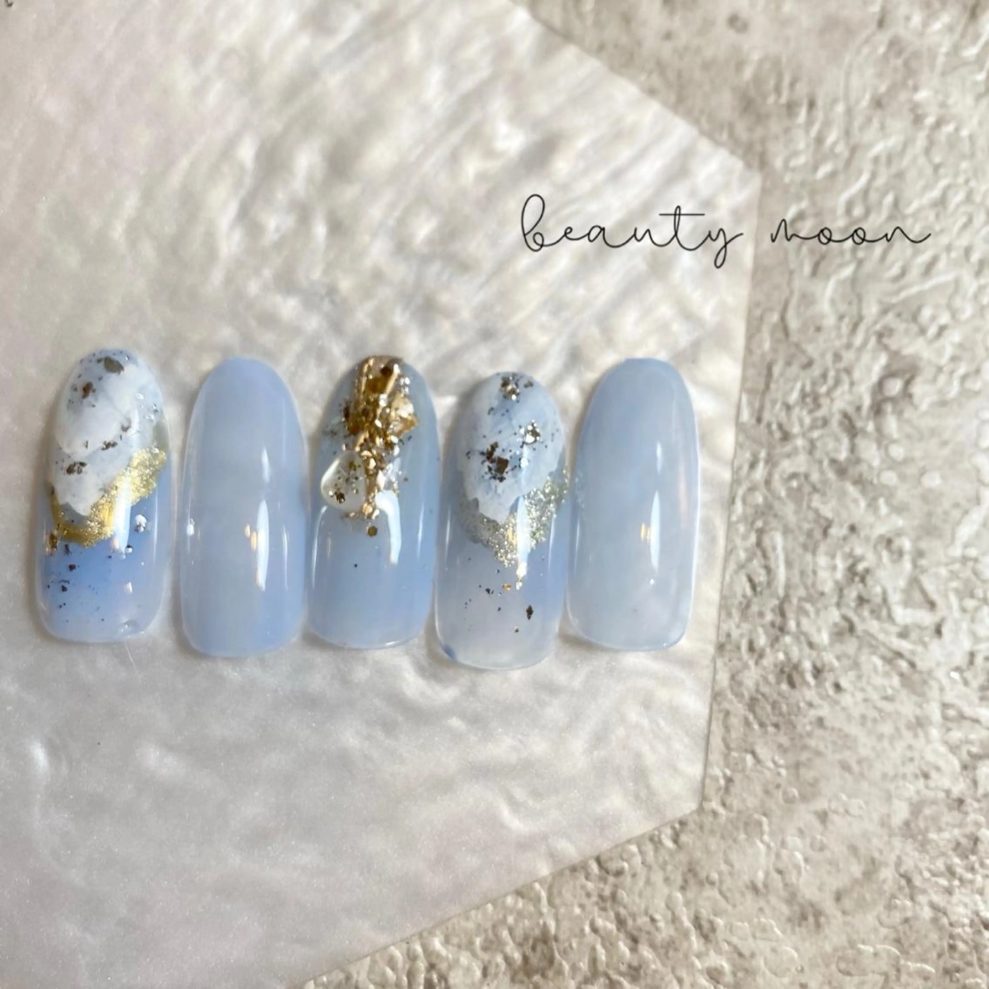 ネイル アートネイル ブルー レース ハンドネイル beauty ☪︎moonのネイルデザイン