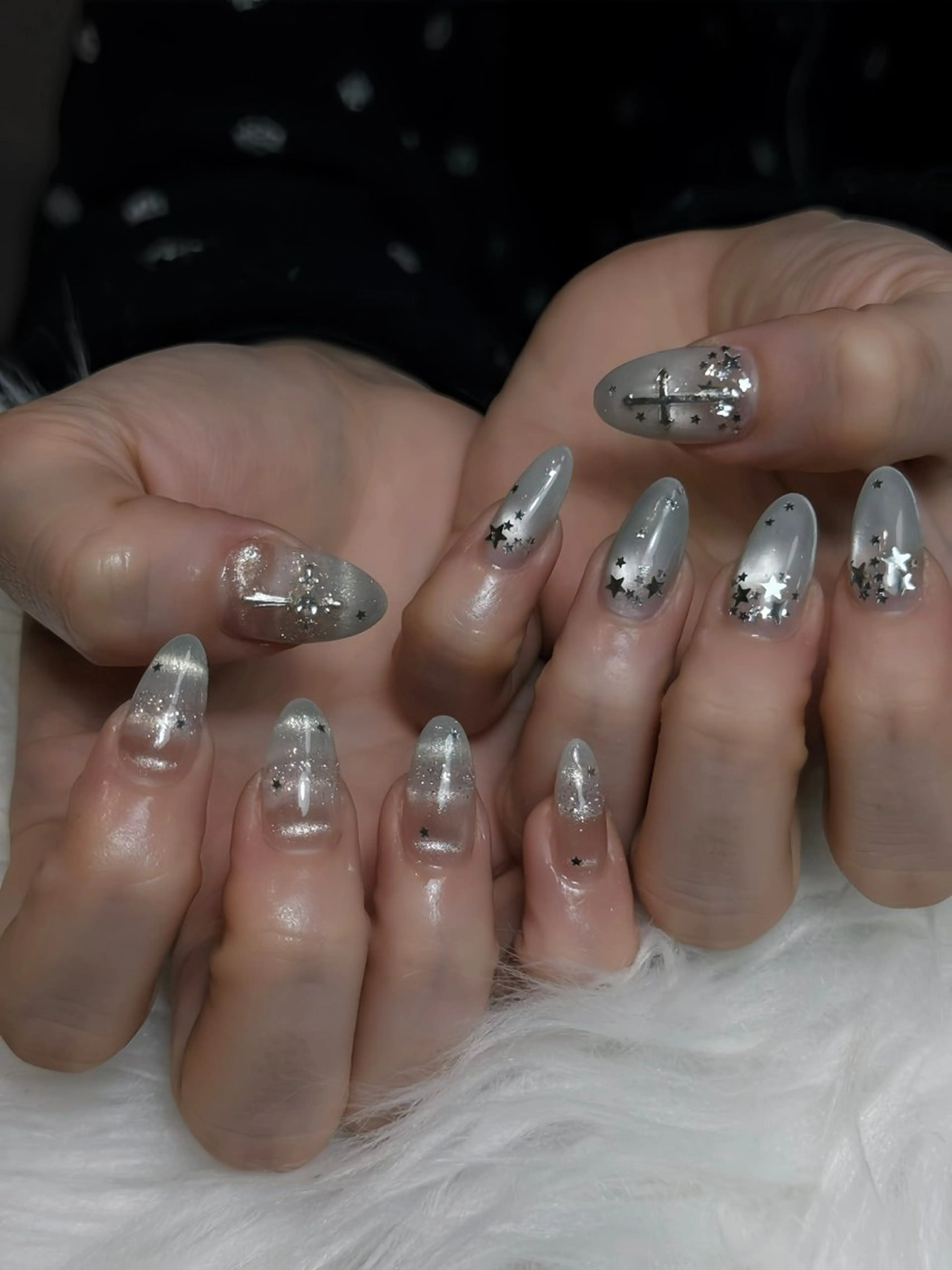 ネイル オーロラネイル ボルドー ブラウン 氷ネイル・うるうるネイル キラキラネイル ハンドネイル Julli NailStudioのネイルデザイン