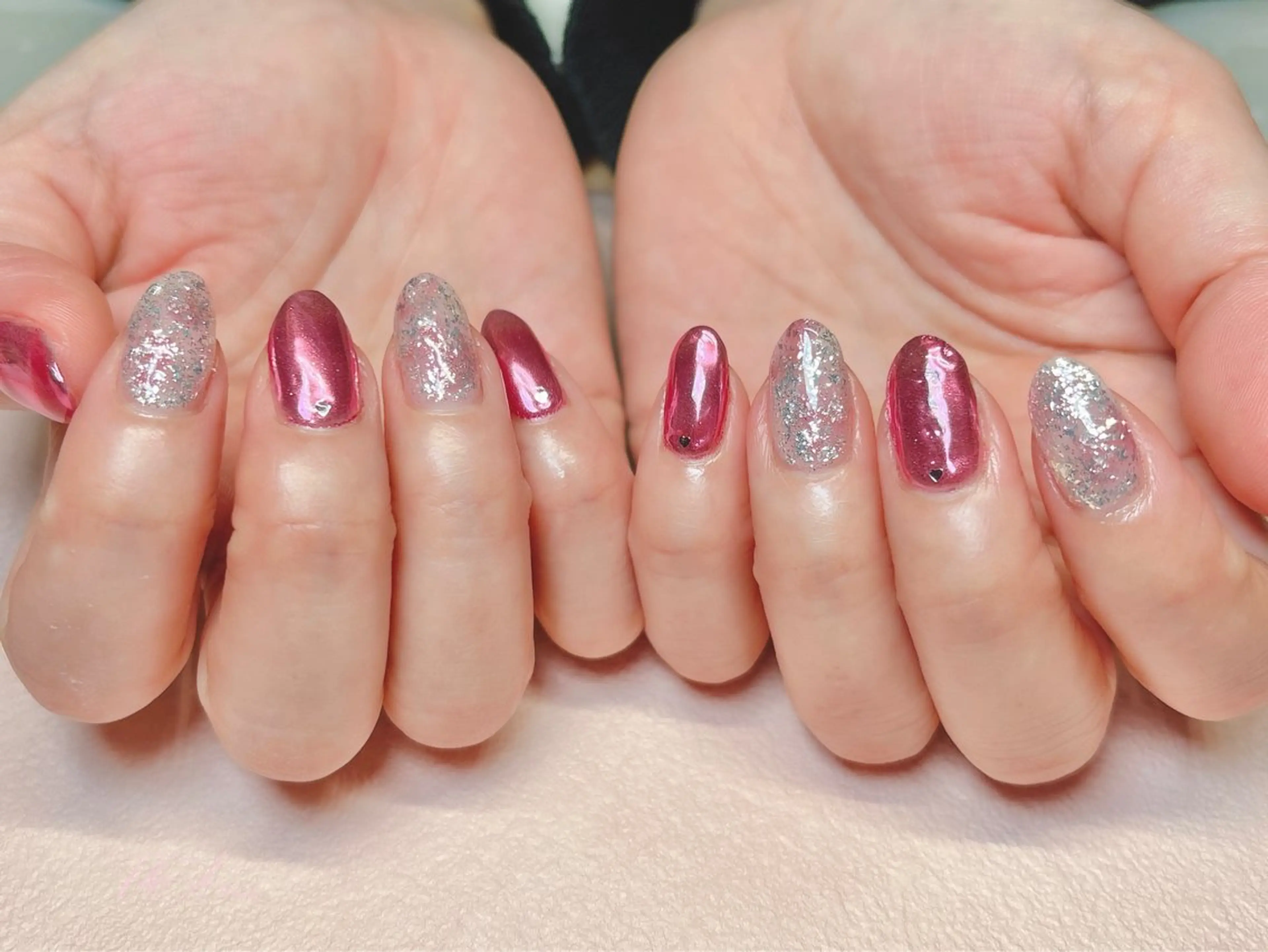 ネイル ジェルネイル キラキラネイル ミラーネイル ピンク スカルプネイル ハンドネイル T&A nailのネイルデザイン