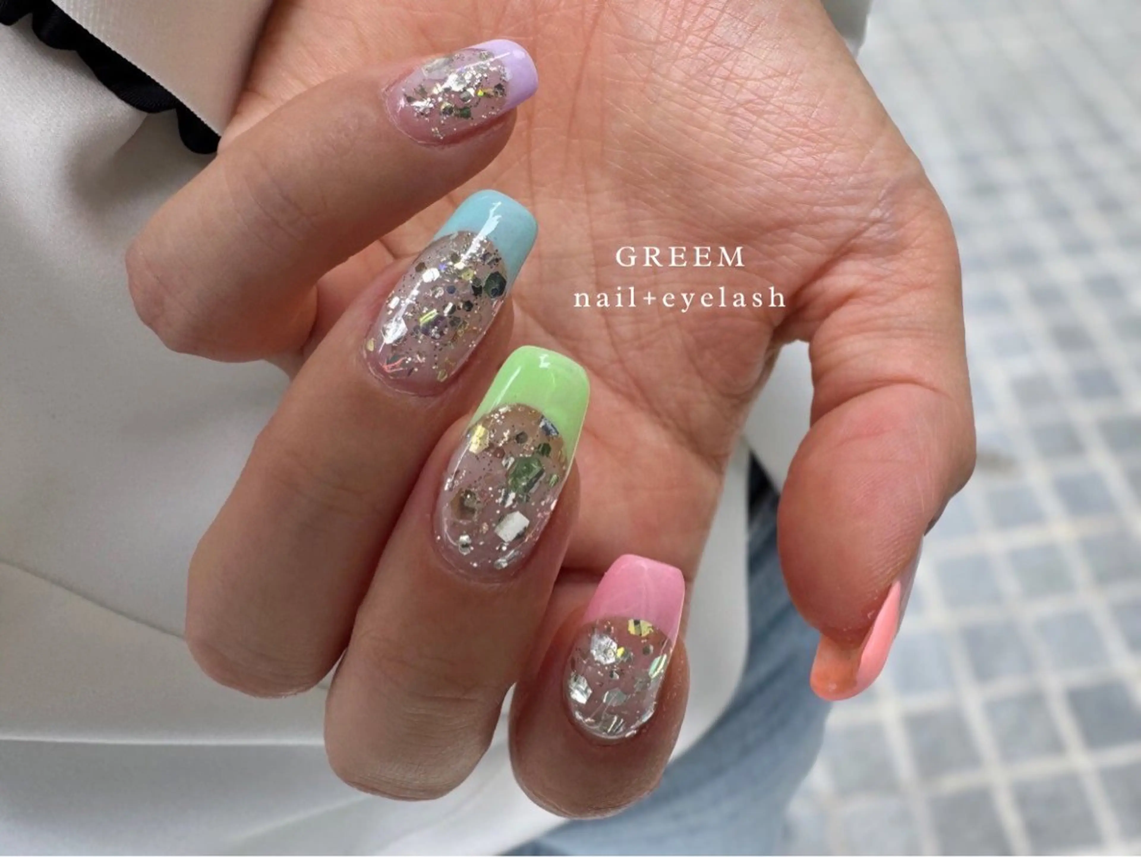 ネイル フレンチネイル ラメ(グリッター) パステルネイル ハンドネイル GREEM グリームのネイルデザイン