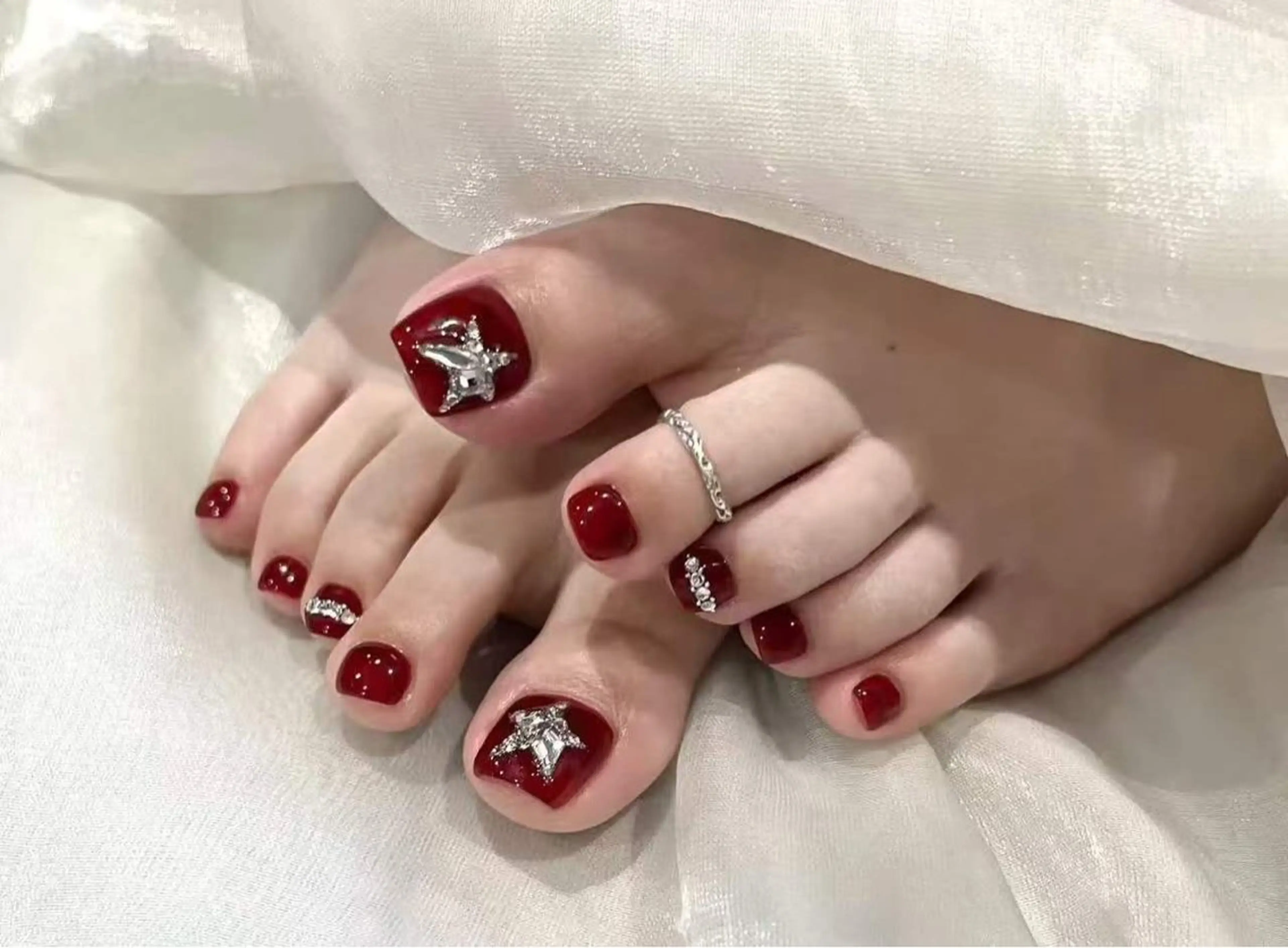 ネイル フラワーネイル フレンチネイル ジェルネイル ガラスフレンチ ハート フットネイル BabyYouMi ねねのネイルデザイン