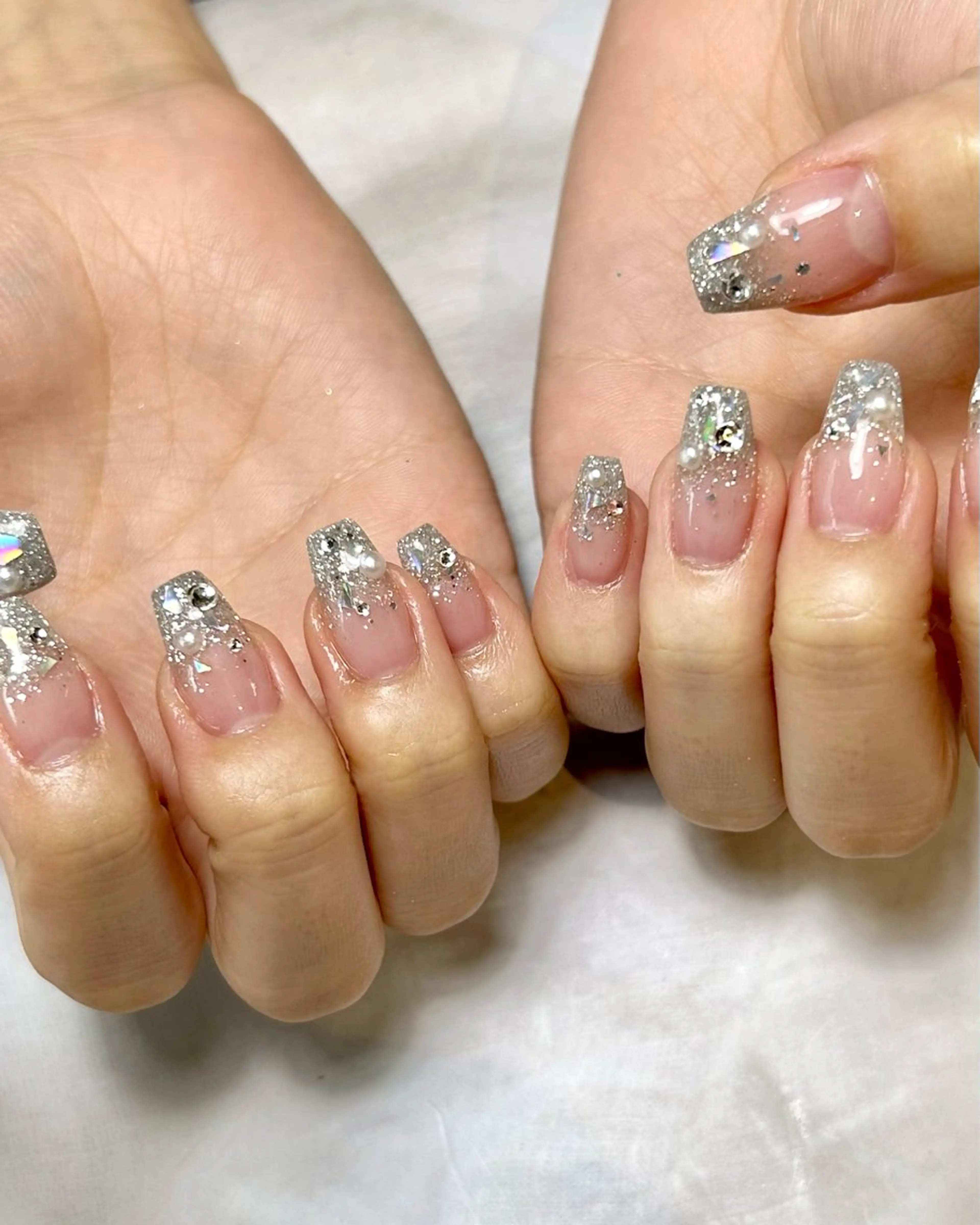 ネイル グラデーション 持ち込み スカルプネイル シルバー ハンドネイル Reflection marikoのネイルデザイン