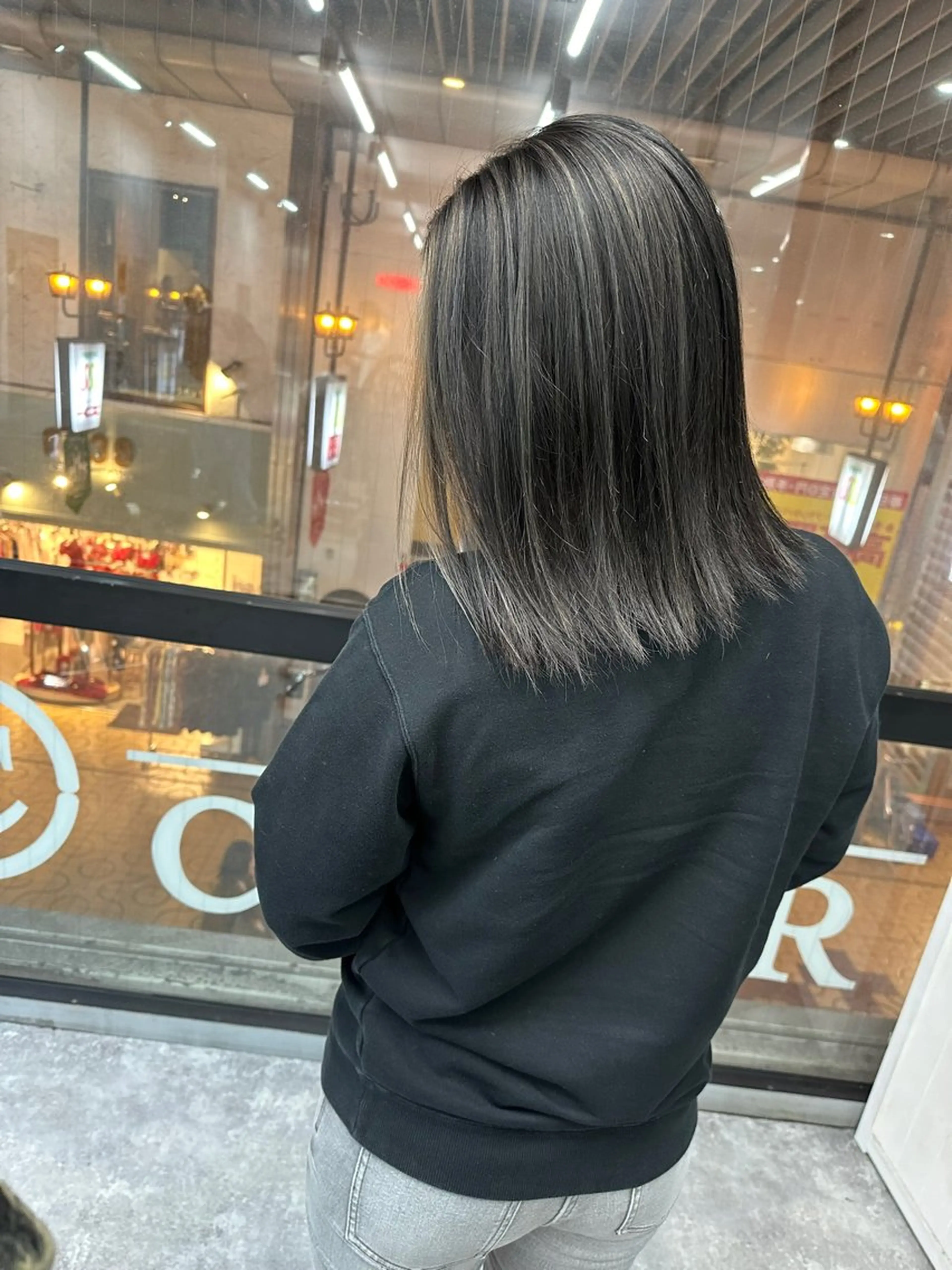 ミディアム ミディアムパーマ ミストバング ハイライト 髪質改善 ヨシンモリ HAIR SMILE COEURのヘアスタイル