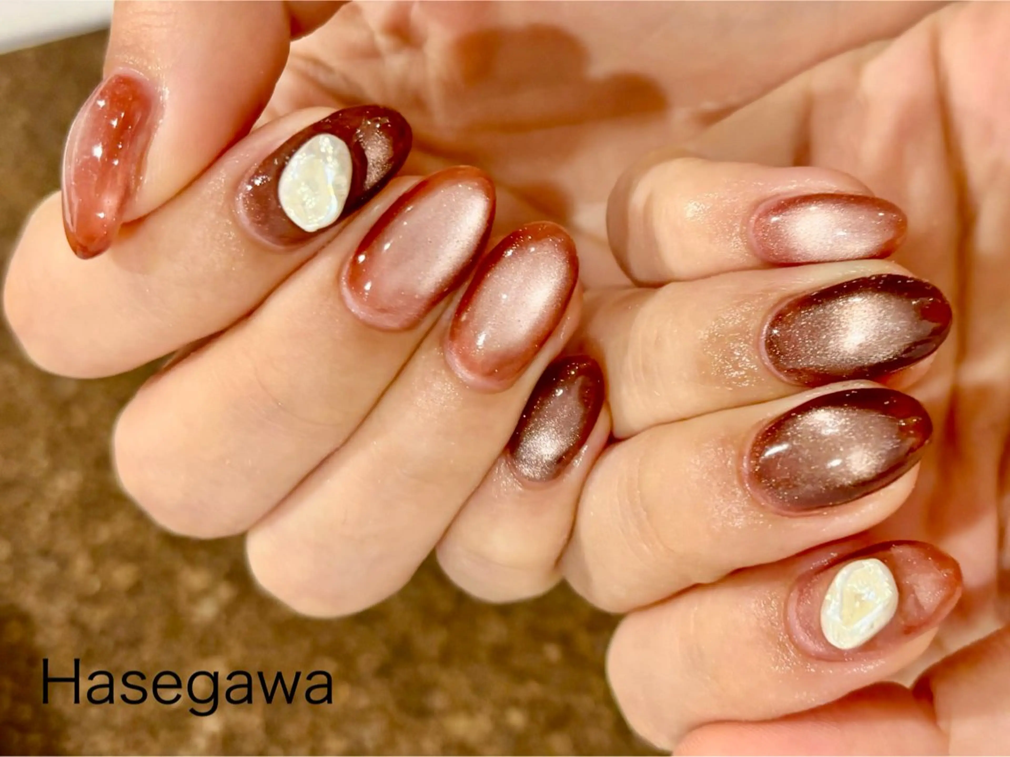 ネイル ブラウン ハンドネイル DROP所属・DROP 長谷川のネイルデザイン