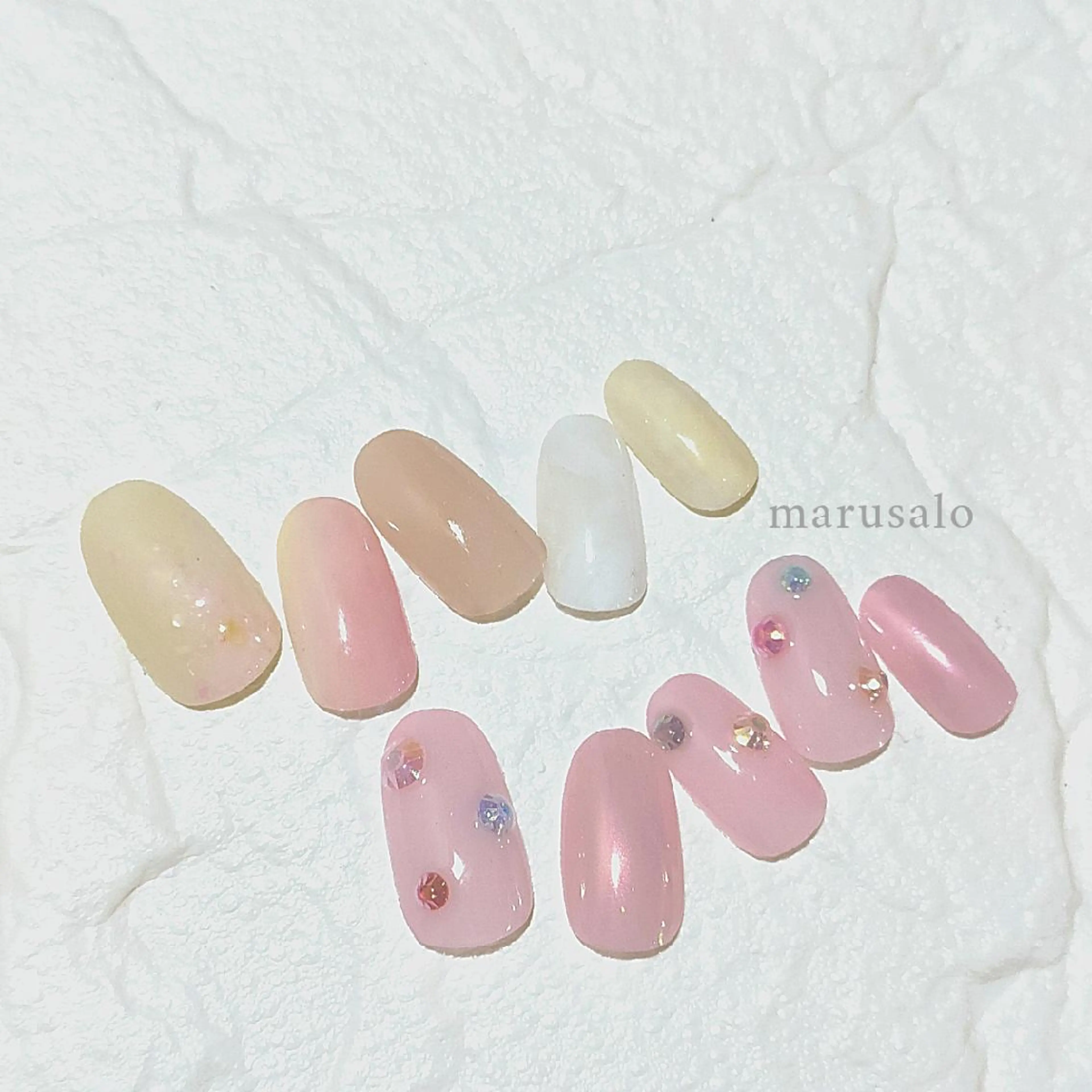 ネイル アートネイル ドット ミラーネイル ニュアンスネイル パステルネイル marusalo nailのネイルデザイン
