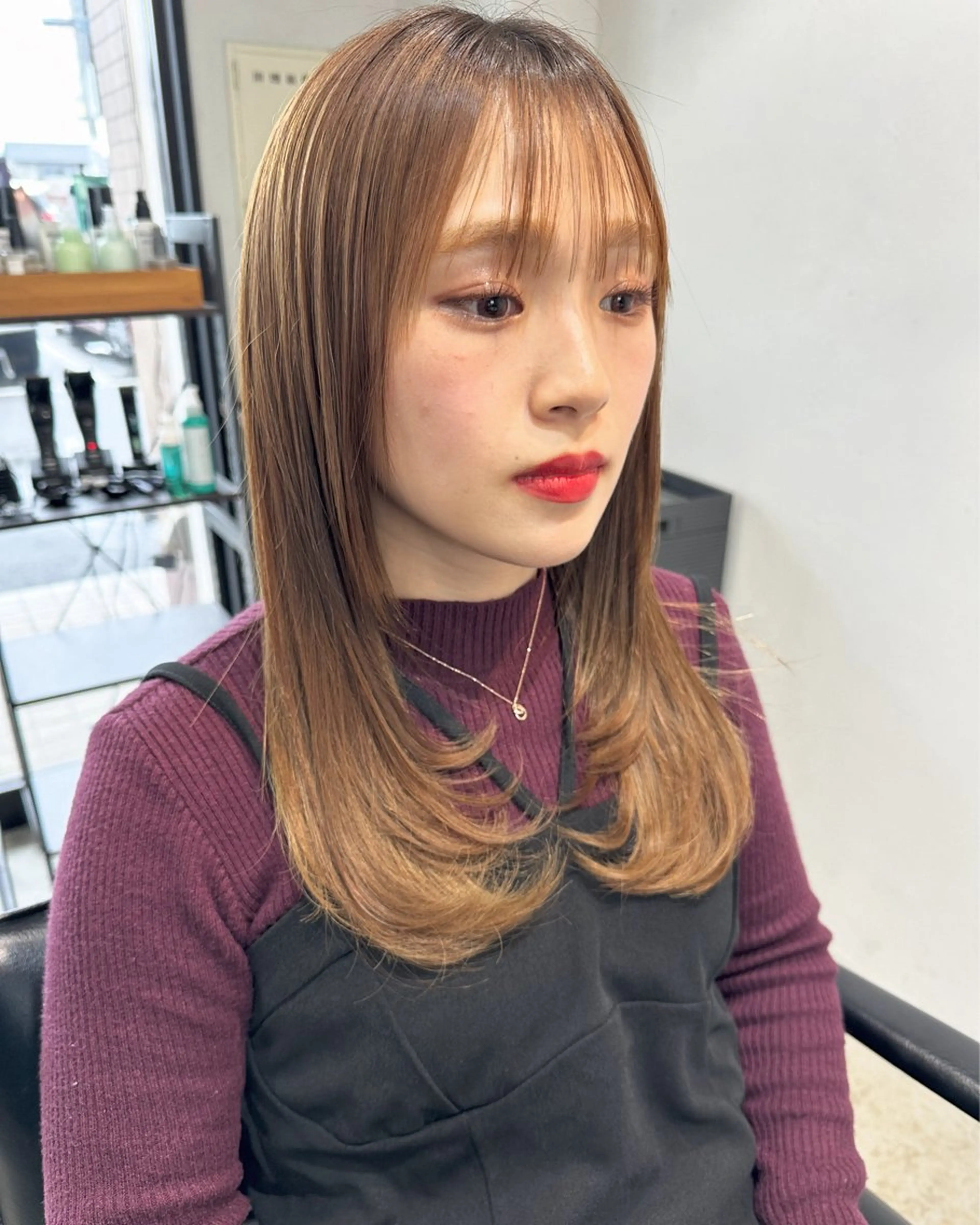 セミロング 顔まわりレイヤー レイヤーカット カット 縮毛矯正 YURIK Aのヘアスタイル
