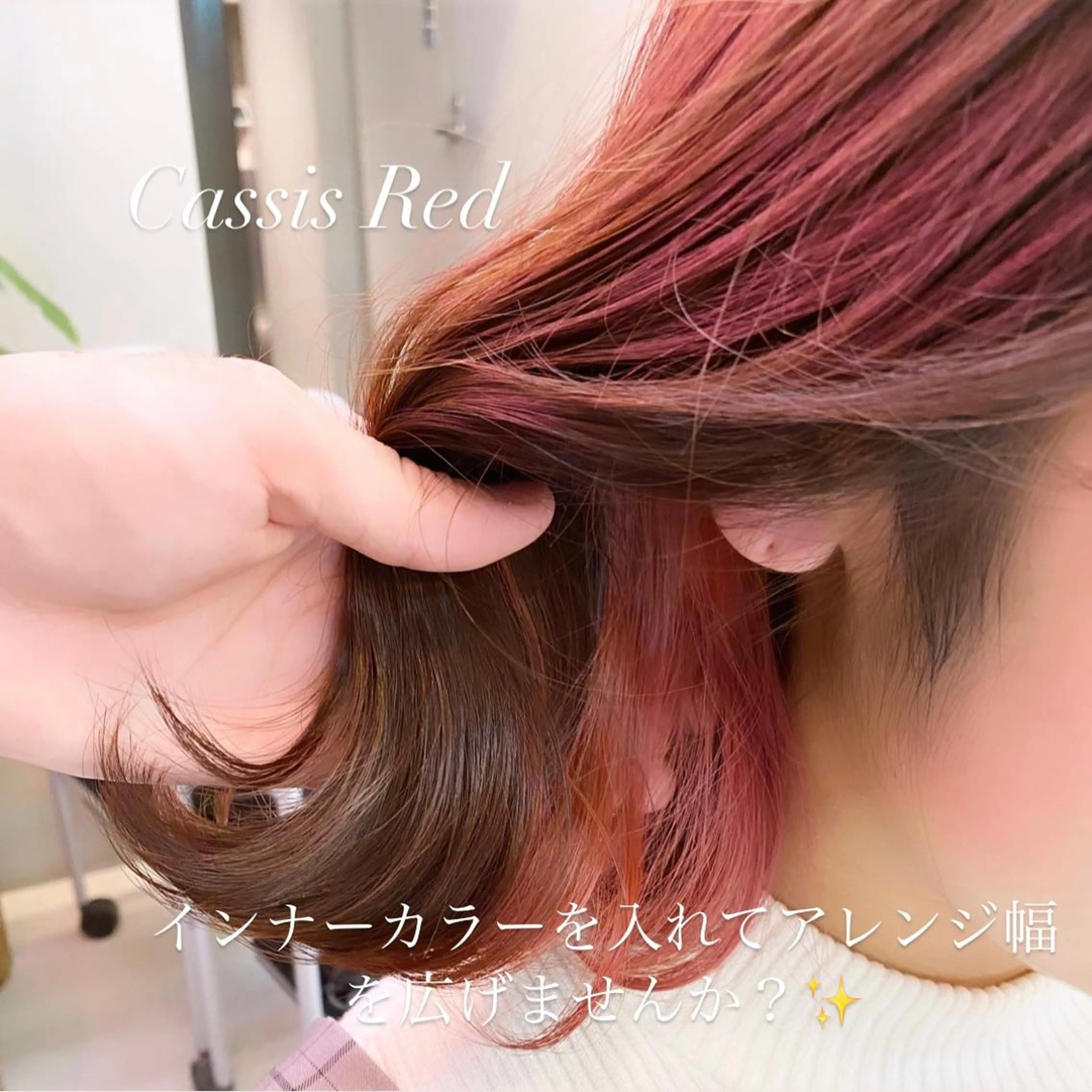 ミディアム カラー カシス インナーカラー レッドカラー カット ヘアカラー トリートメント 普通の美容室じゃない ‼️/若林のヘアスタイル