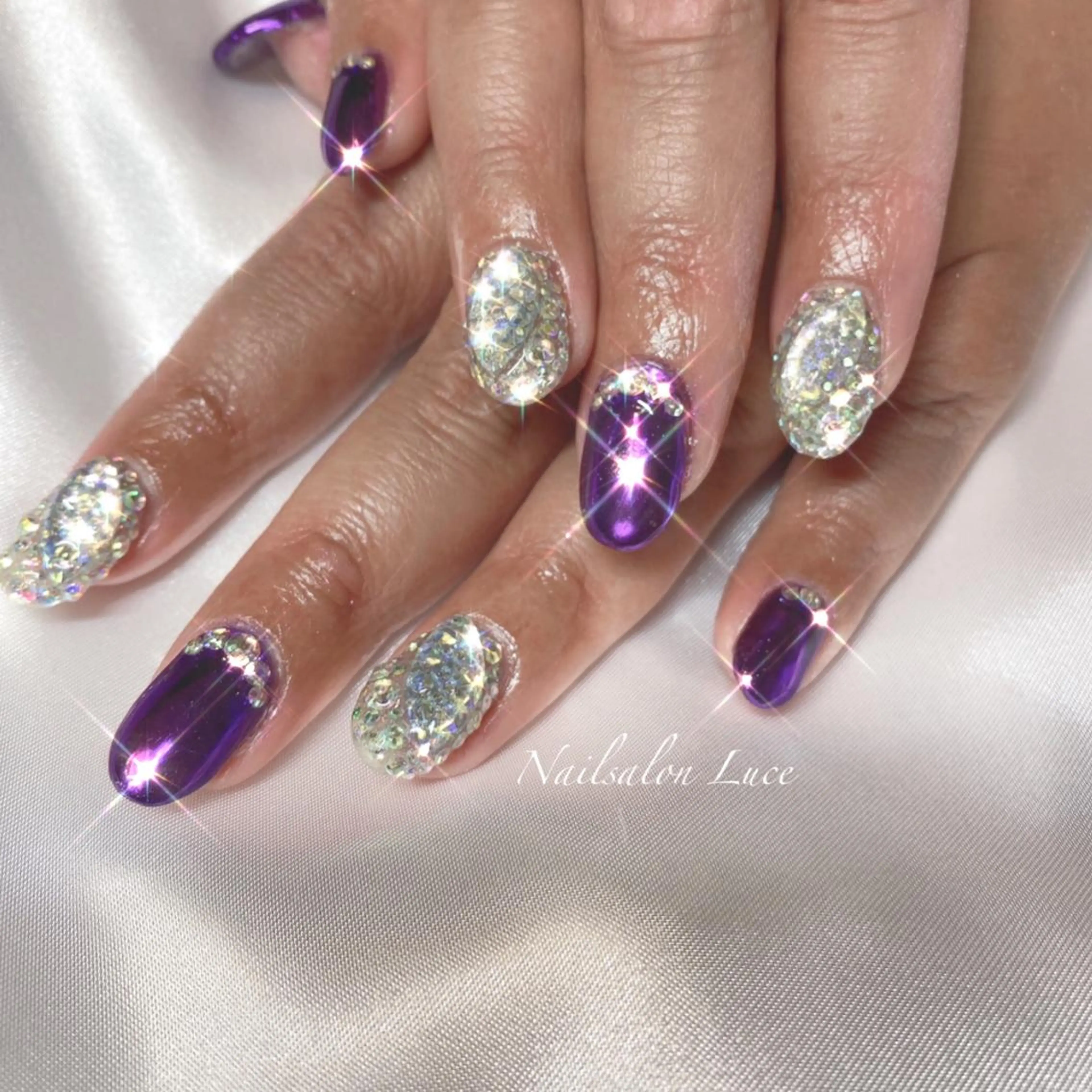 ネイル ジェルネイル ミラーネイル ワンカラーネイル パープル ネイル& 脱毛サロン　Lのマツエク・マツパデザイン