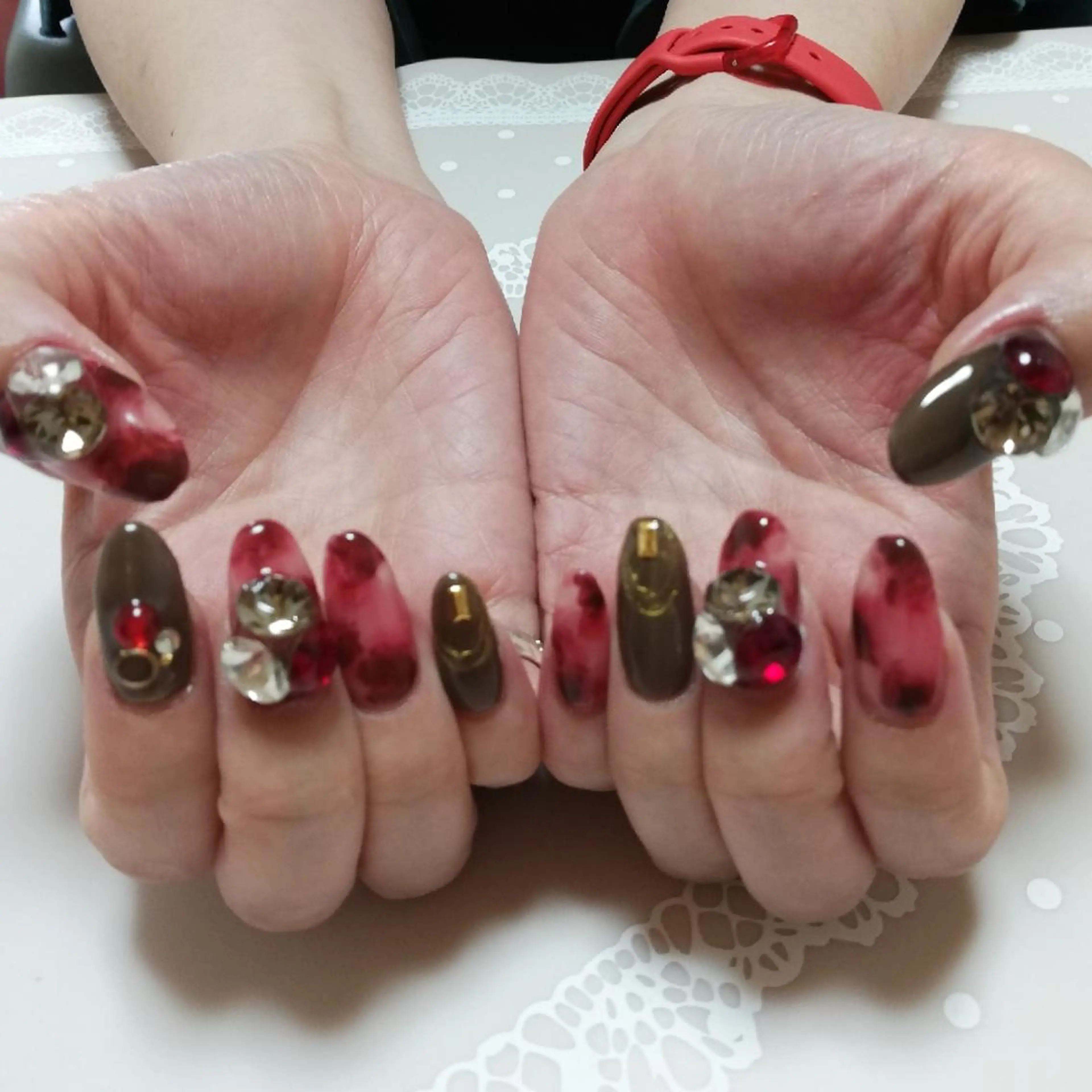 ネイル べっ甲ネイル 赤色 ネイル junkoのネイルデザイン