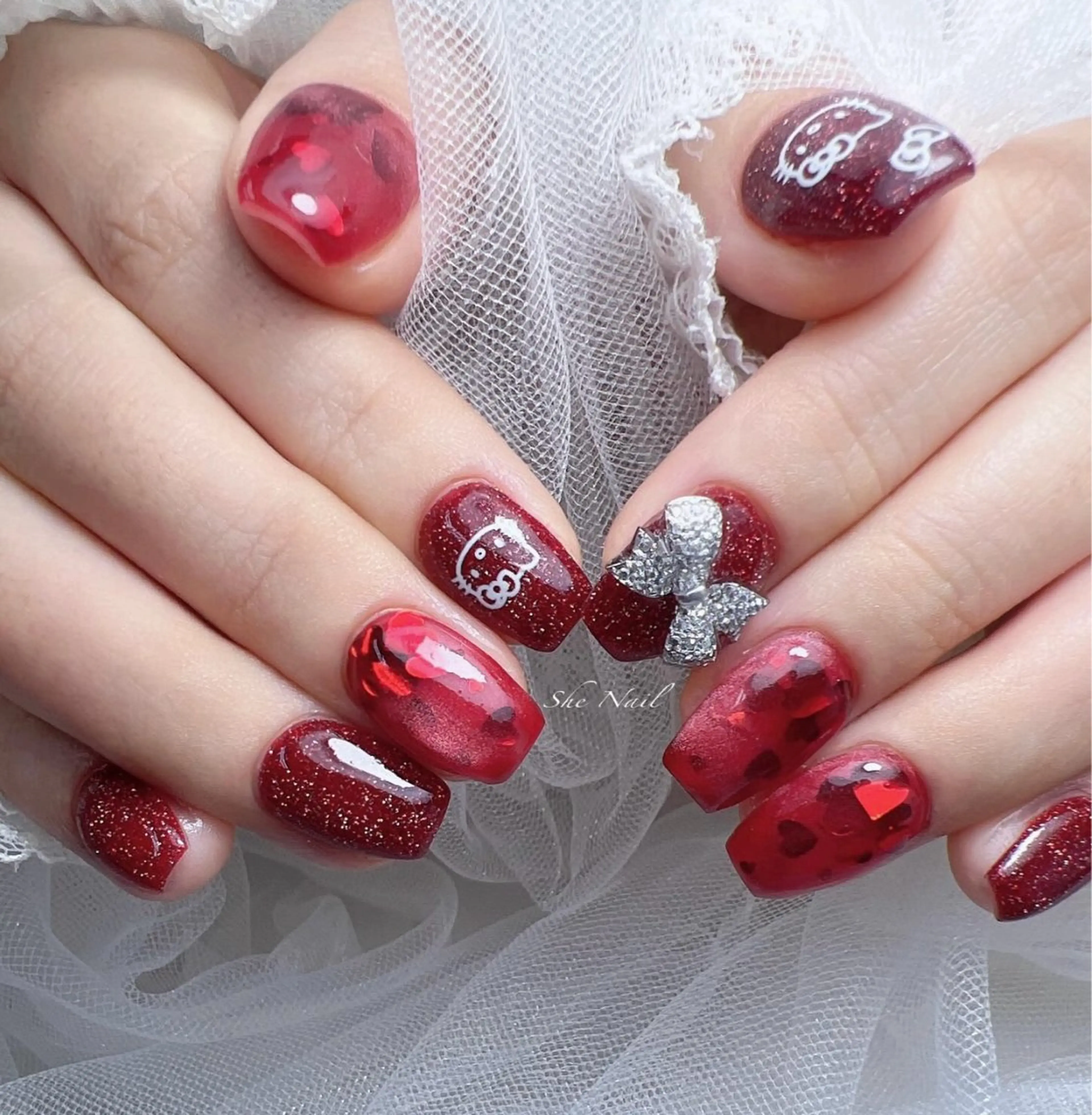 ネイル チークネイル 長さ出し フレンチネイル ハロウィン ハート She   Nail所属・ISA_ BELLAのネイルデザイン