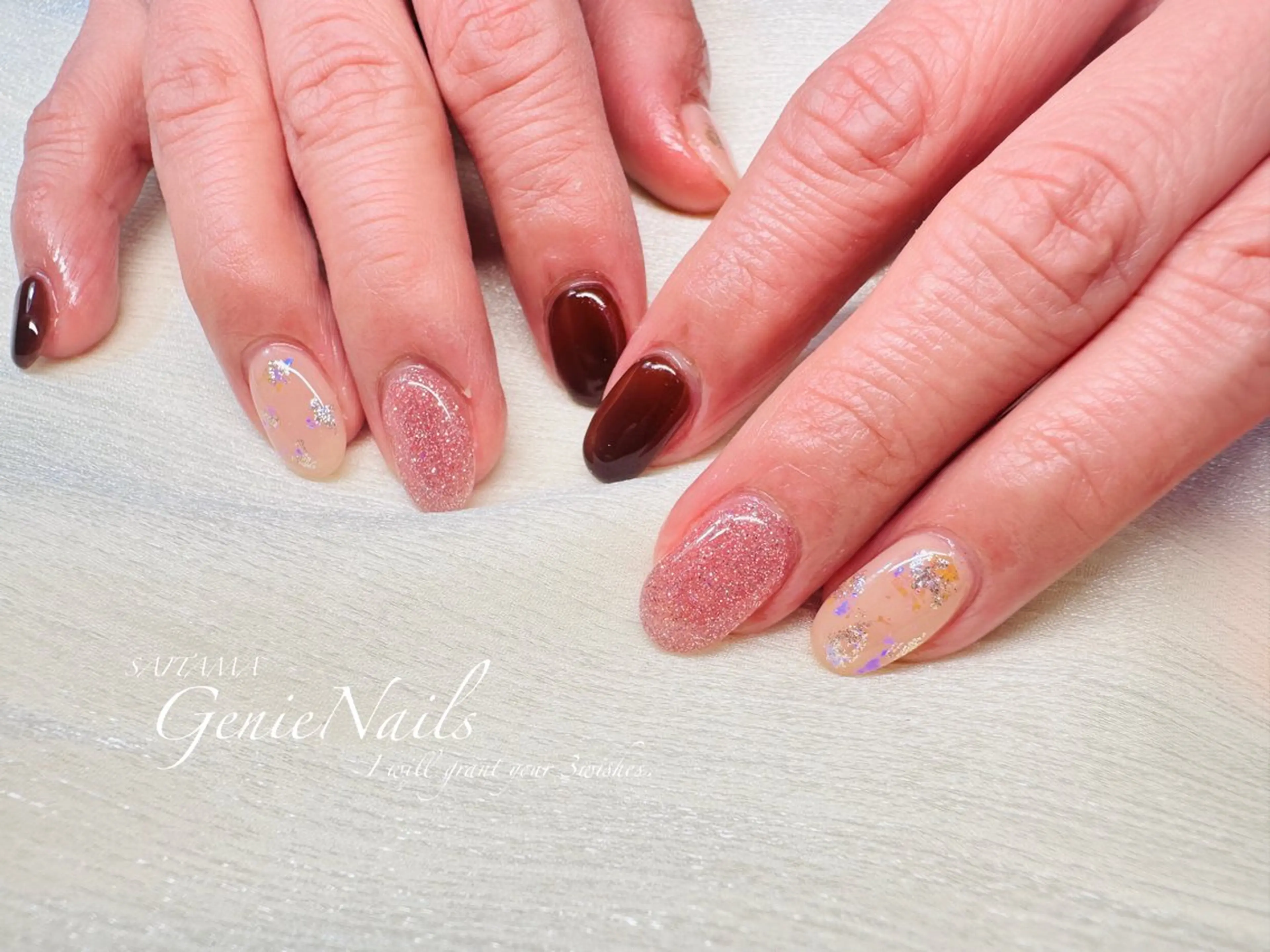 メンズ ネイル アートネイル 氷ネイル・うるうるネイル ロングネイル メンズネイル 持ち込み Genie Nailsのネイルデザイン