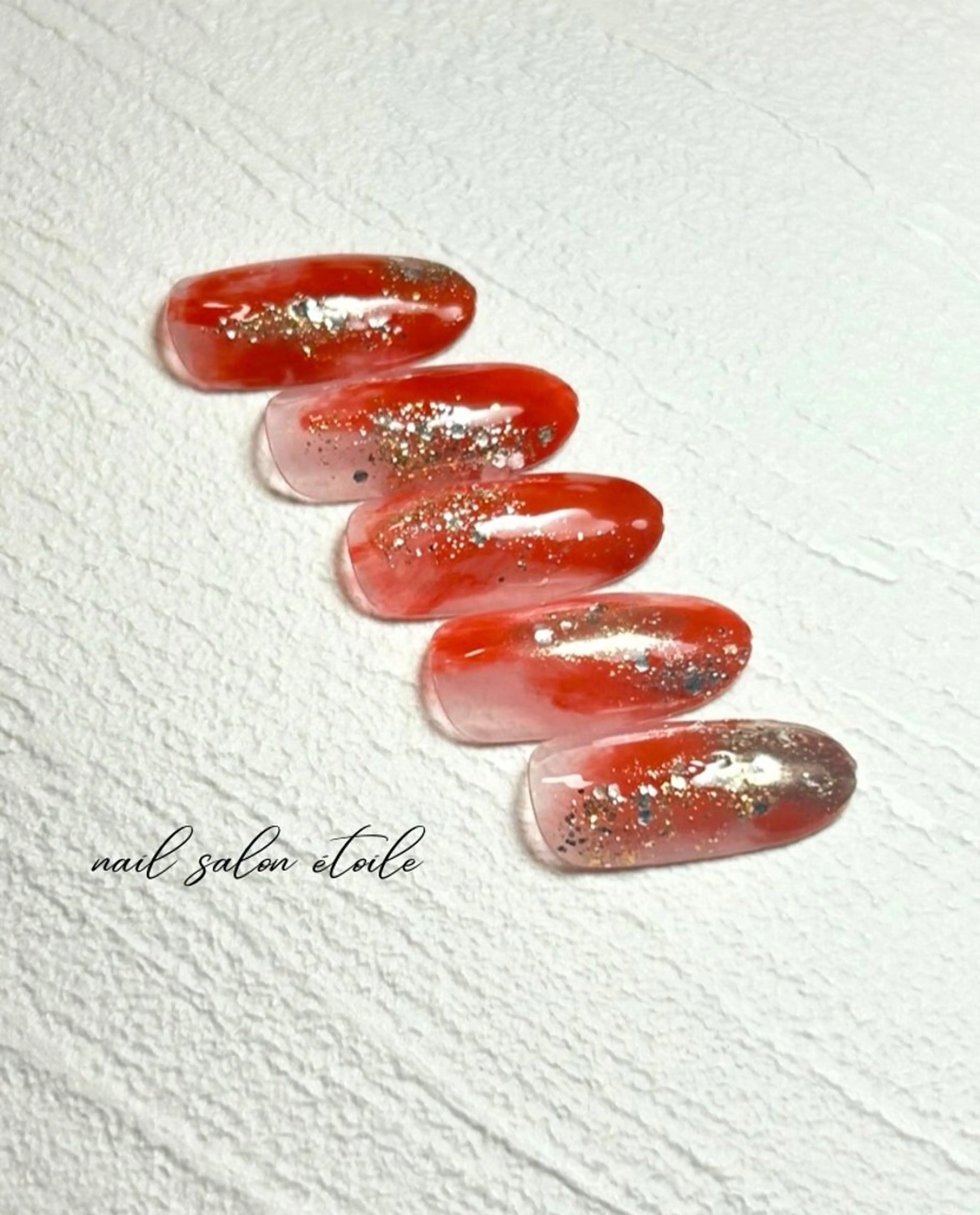 ネイル ゴールド ニュアンスネイル オレンジ ハンドネイル nail salon étoileのネイルデザイン