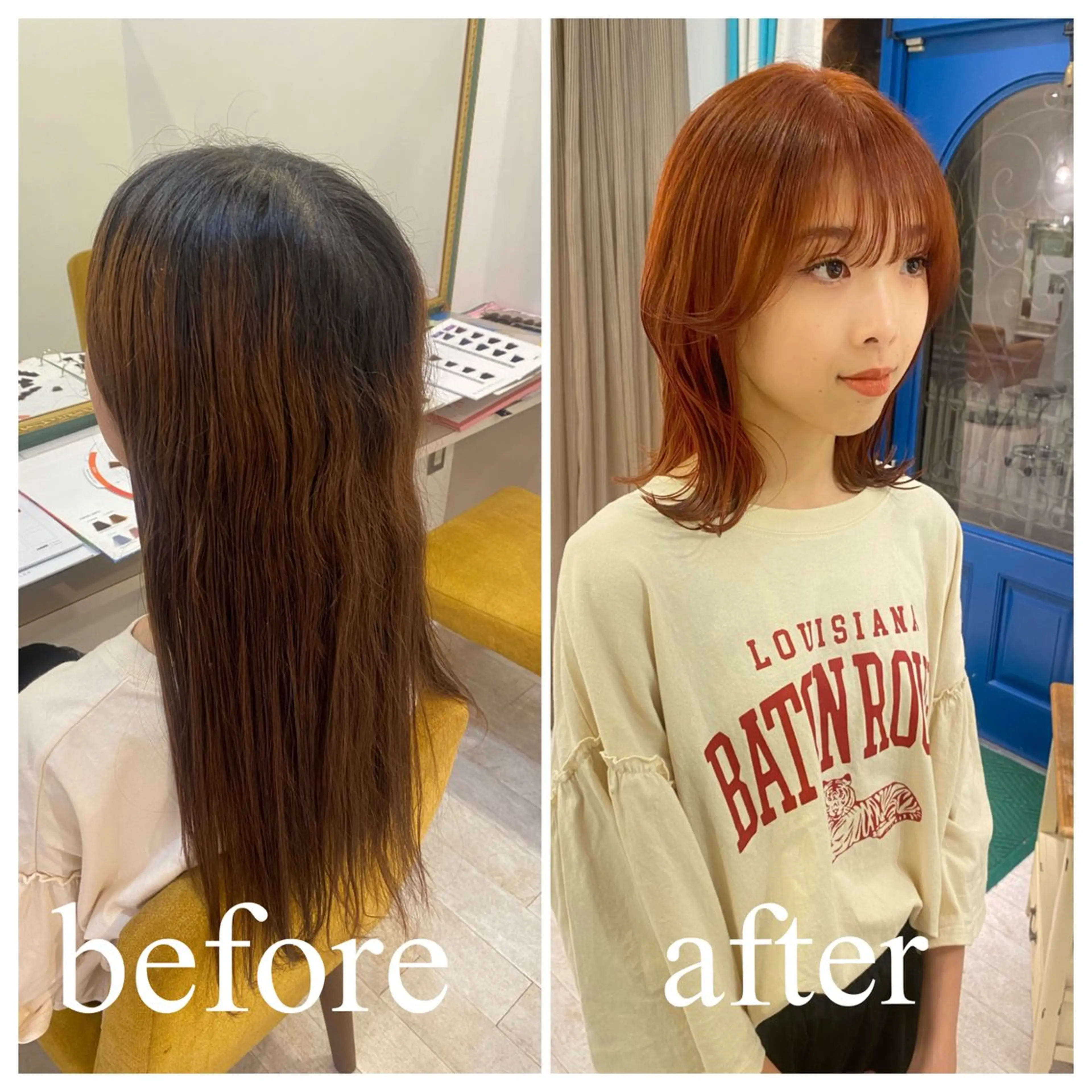 ミディアム カラー ブリーチ ダブルカラー ブリーチなしカラー オレンジ カット ヘアカラー トリートメント ブリーチ特化型🐯 Lita -ゆうや-のヘアスタイル