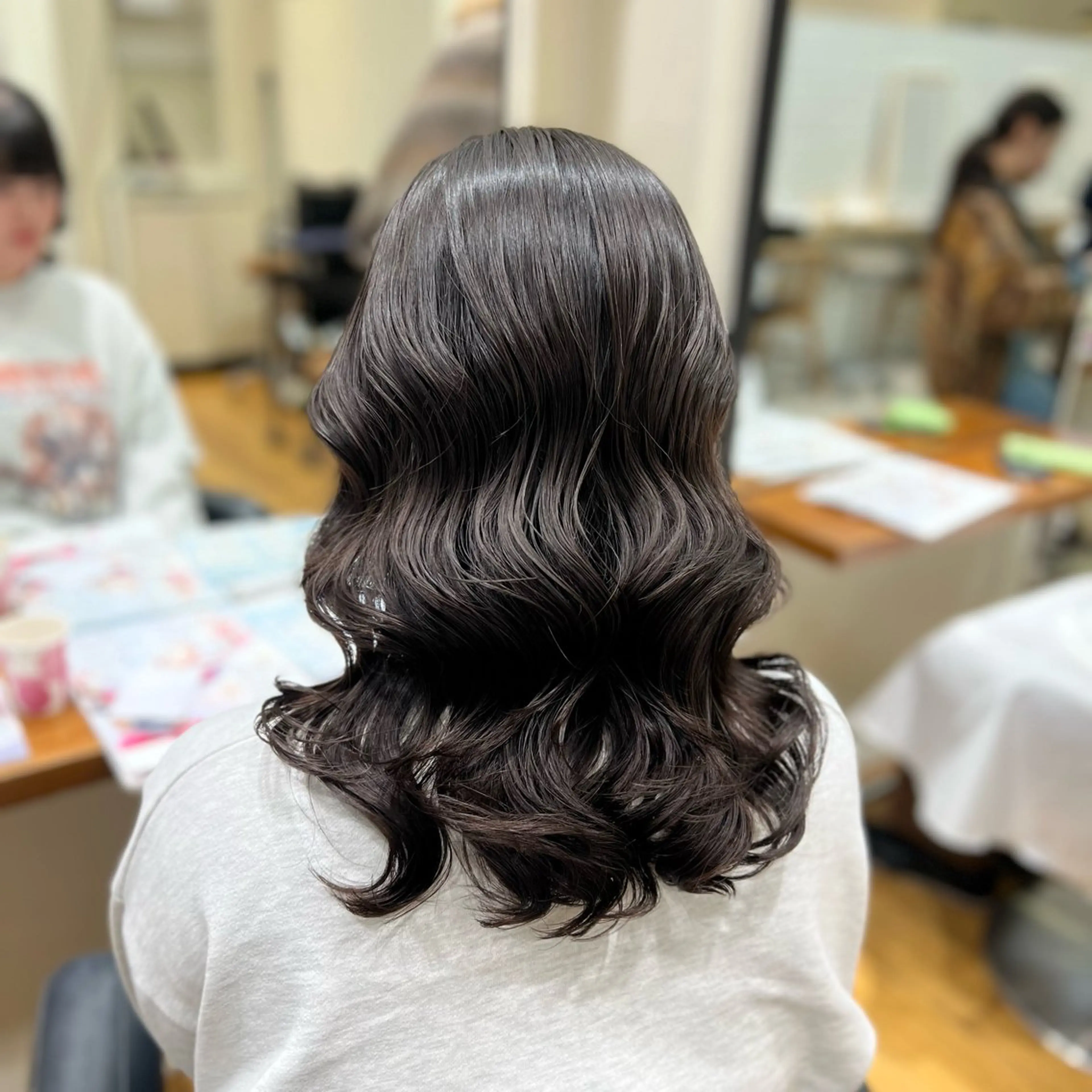 ミディアム ミディアムパーマ 伸ばしかけ 韓国風ヘア カット パーマ ワンホンパーマ/ 菜月のヘアスタイル