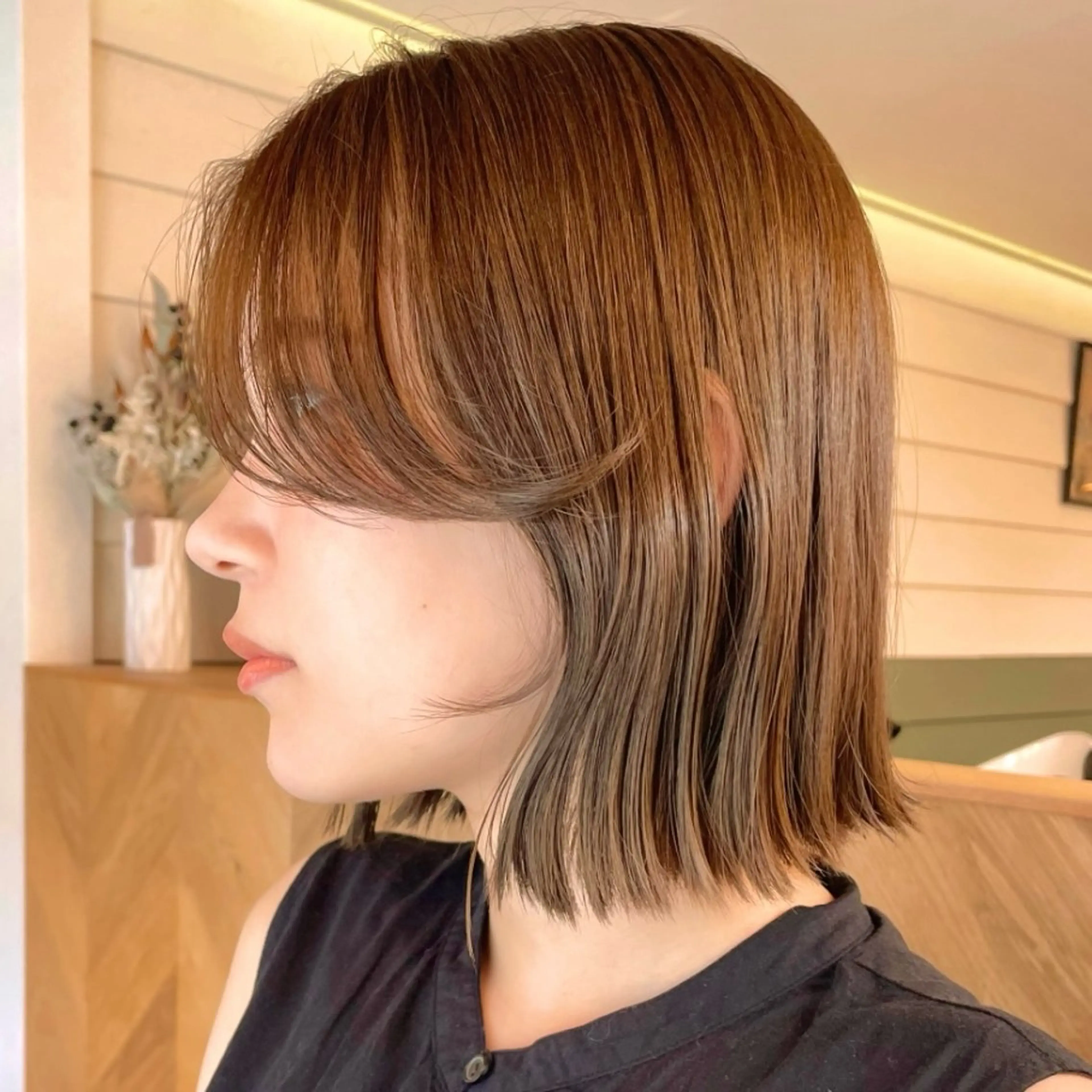 ミディアム カット ヘアカラー 韓国レイヤー　船橋 徒歩5分/小川友美のヘアスタイル