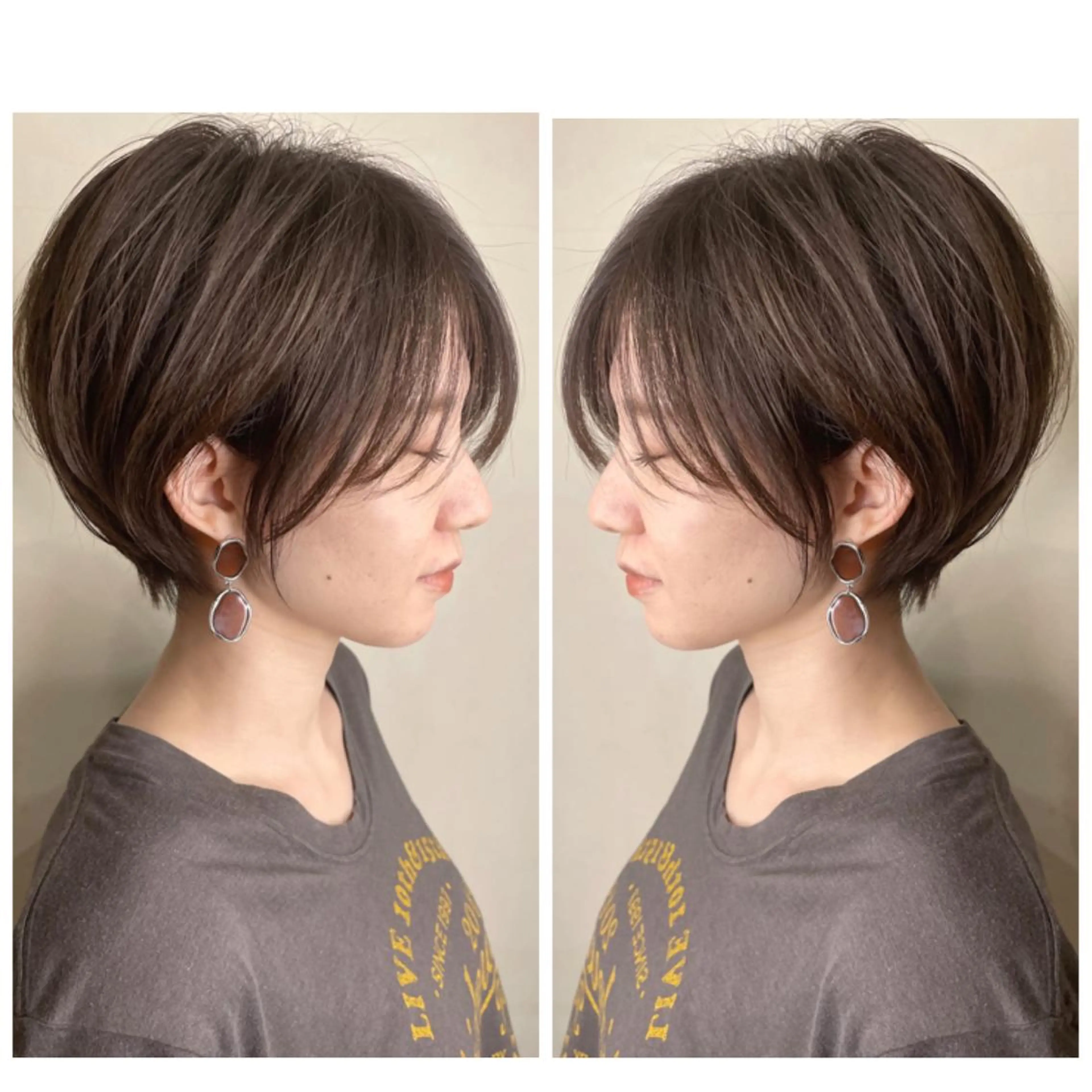 ショート カラー ショートボブ ハンサムショート 丸みショート デザインカラー ハイライトカラー カット ヘアカラー 京都大人女性ショート 徒歩1分/秋山のヘアスタイル