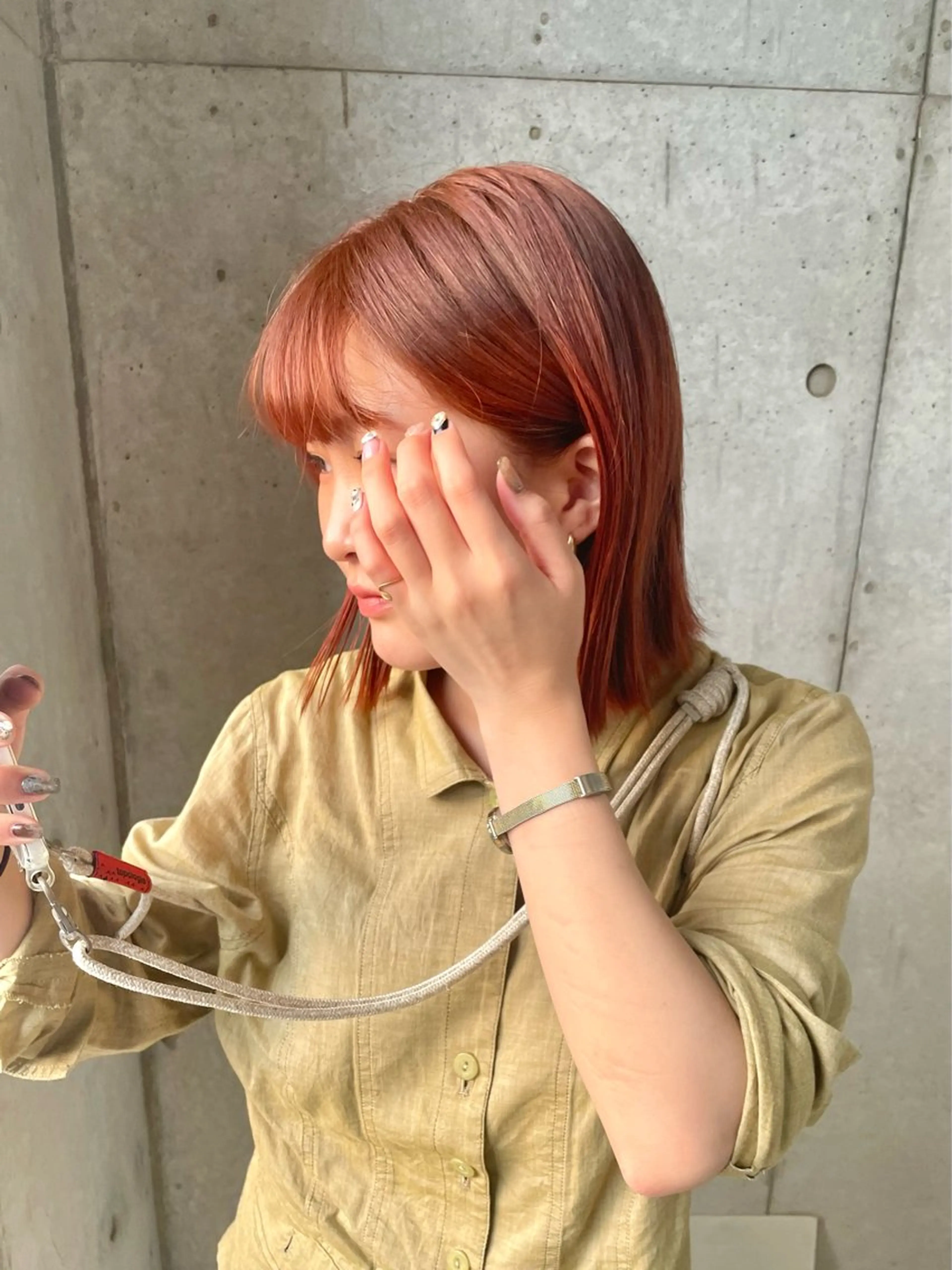 ミディアム カラー ブラウンカラー オレンジ オレンジブラウン ボブ トリートメント TIECHEL所属・韓国ナチュラル・ ベージュ/落合夏希のヘアスタイル