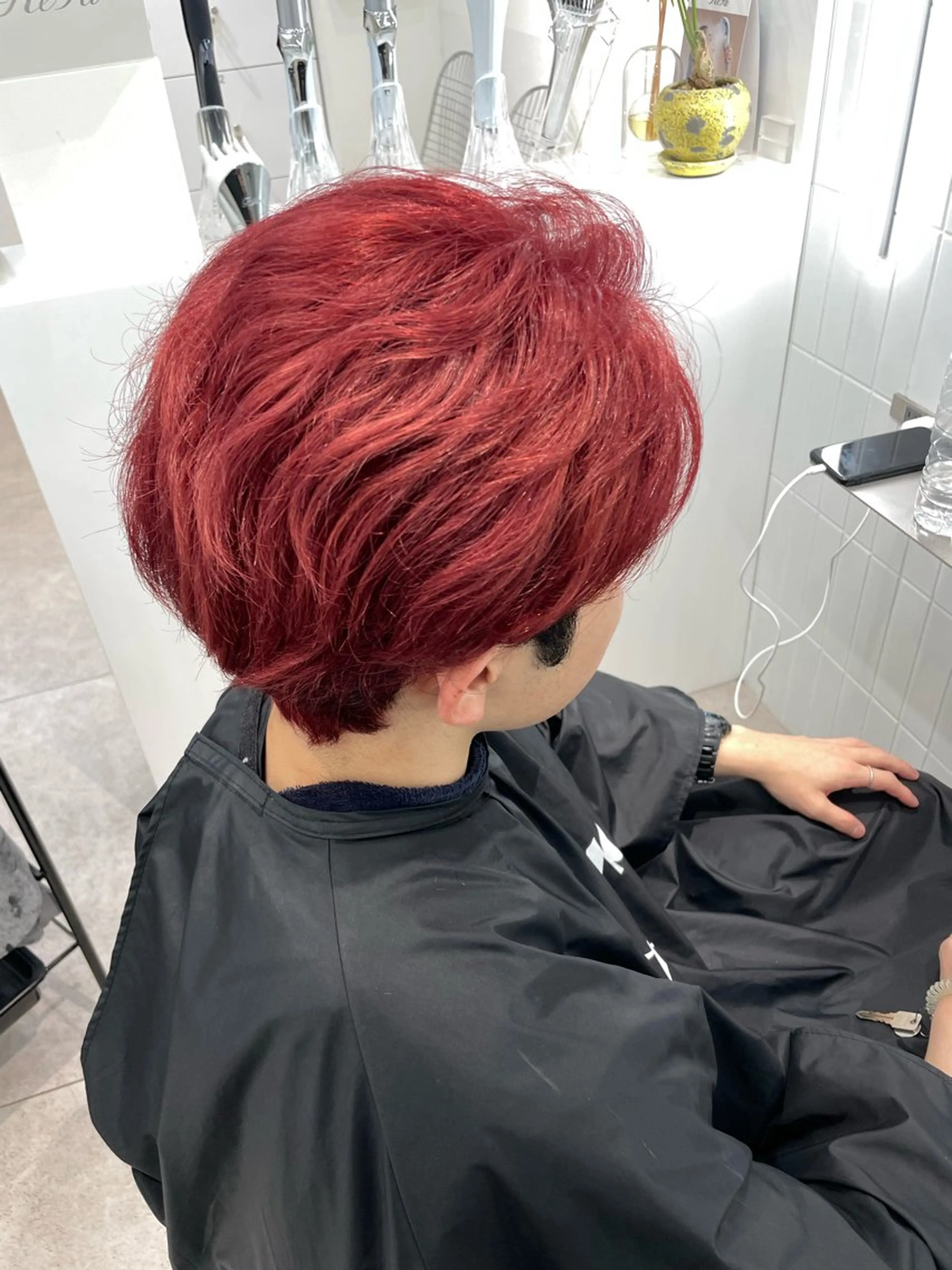 ショート カラー レッドカラー ヘアカラー 表参道/ハイライト バレイヤージュのヘアスタイル