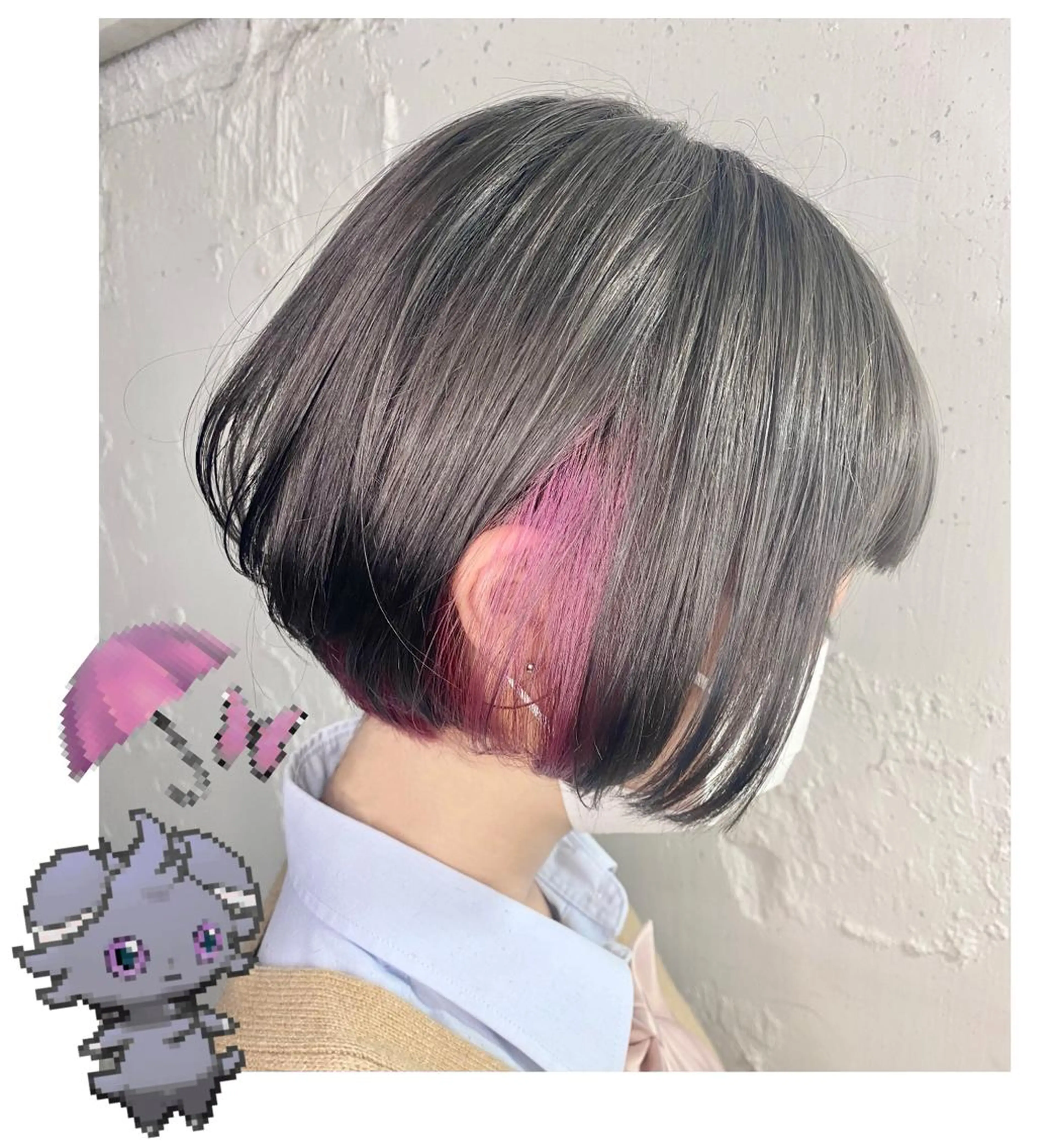 ショート カラー ダークグレー ピンクカラー カット GARU-ガル-所属・TSUNO🦖 派手髪/オタク美容師のヘアスタイル