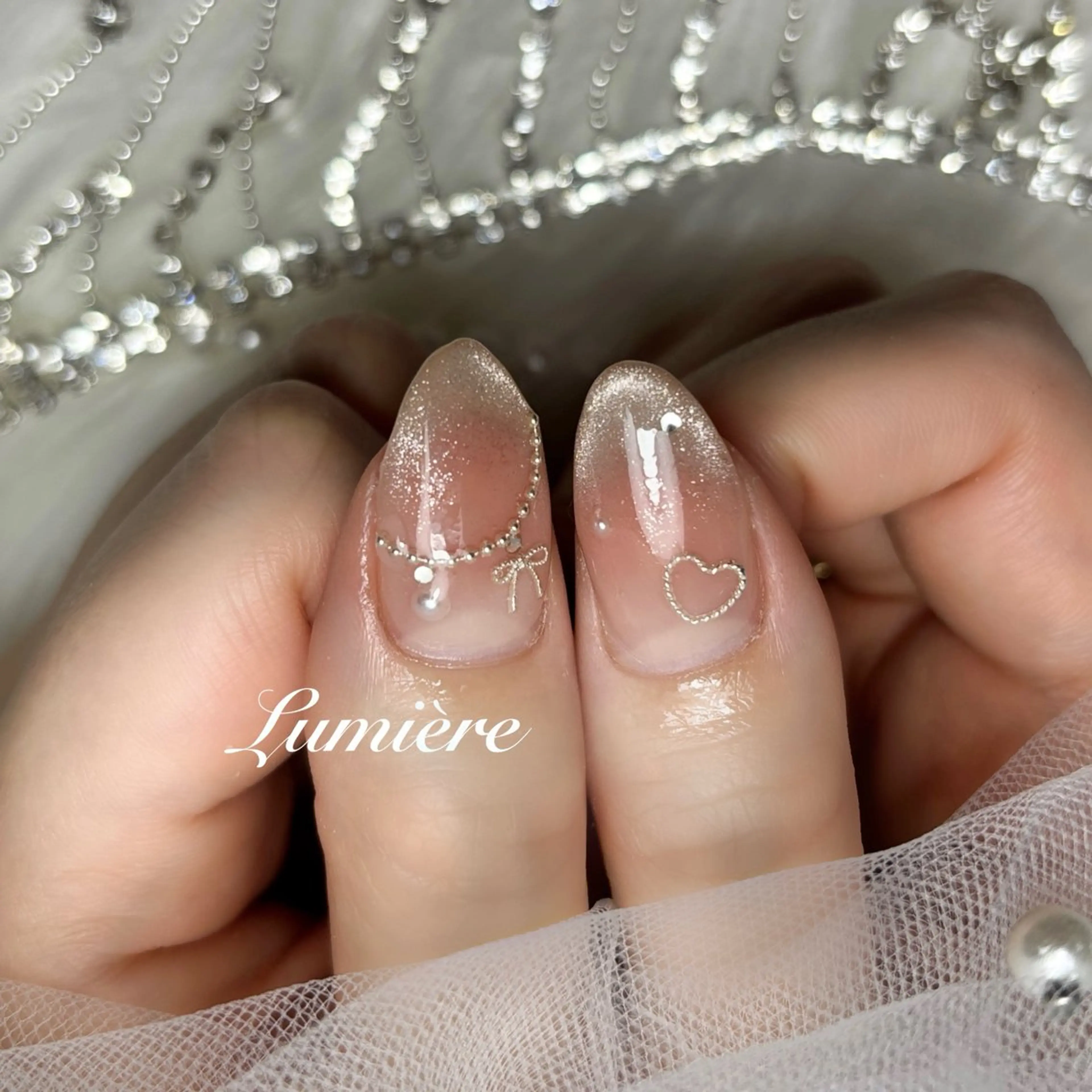 ネイル ハート リボン ハンドネイル Nail salon Lumièreのネイルデザイン