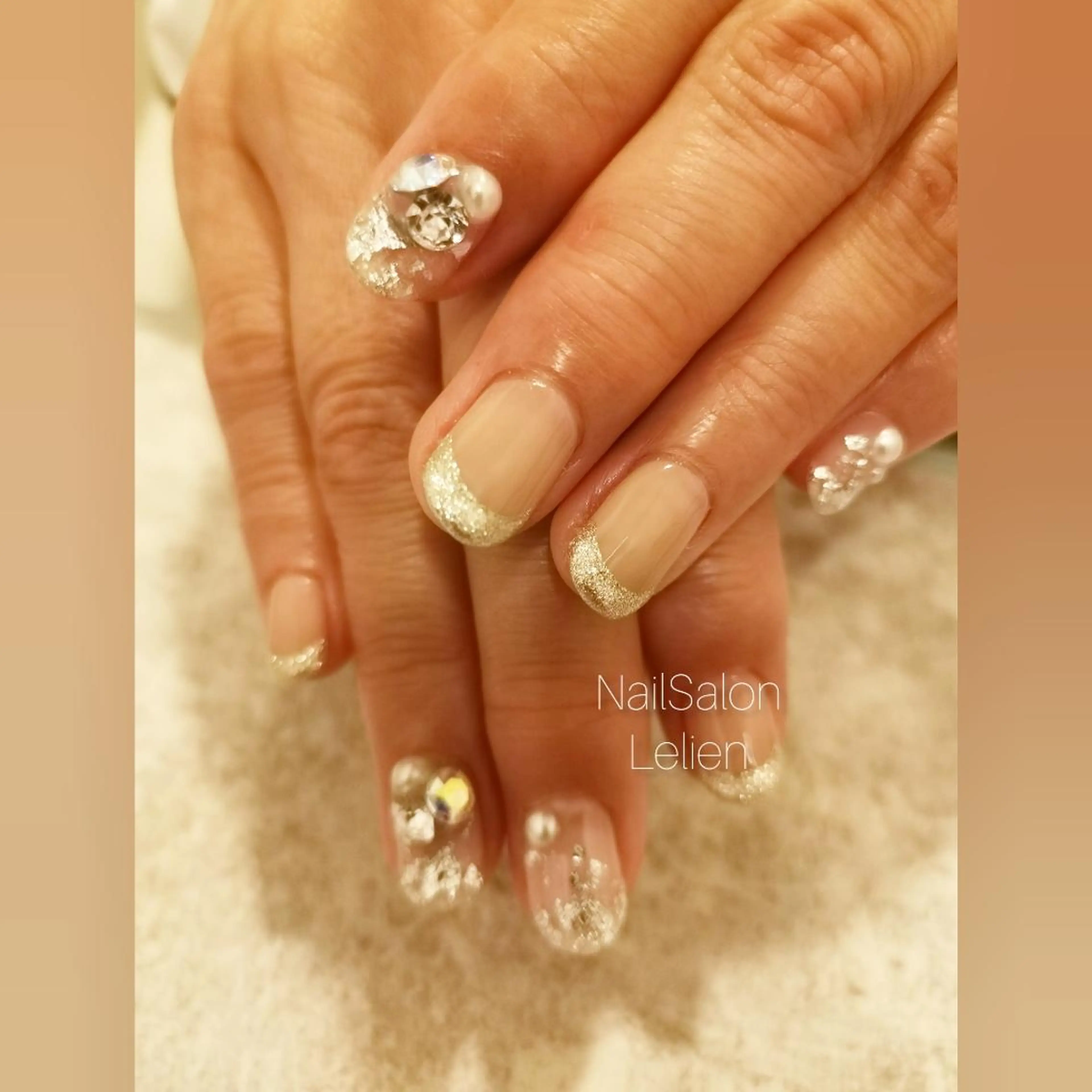 ネイル フレンチネイル ラメ(グリッター) ストーンネイル 人気エリア💖完全個室【ルリエ】所属・ネイルサロン Lelienルリエのネイルデザイン