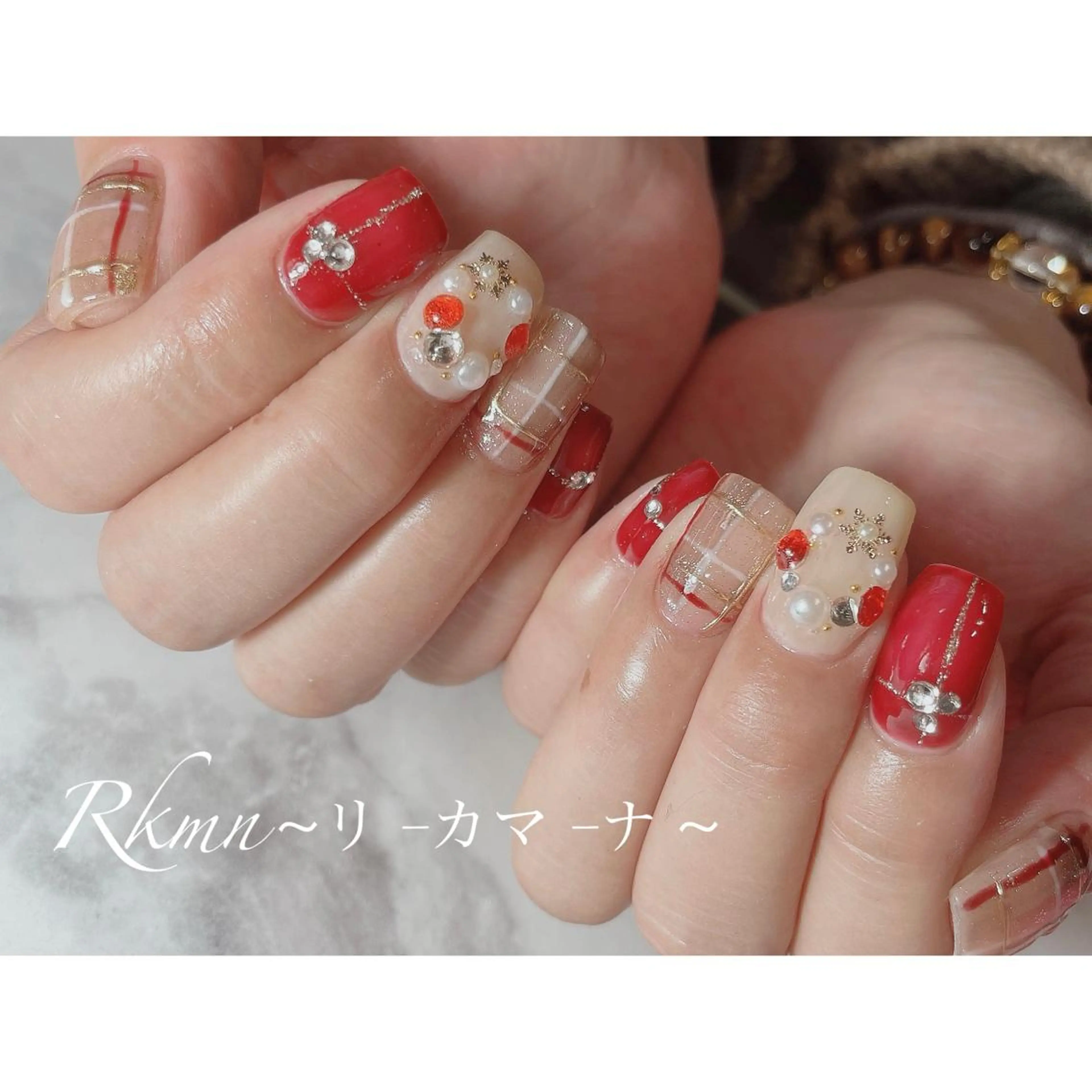 ネイル アートネイル 春ネイル 冬ネイル クリスマス ハンドネイル フットネイル ハンドケア Rkmn ~リ-カマ-ナ~のネイルデザイン