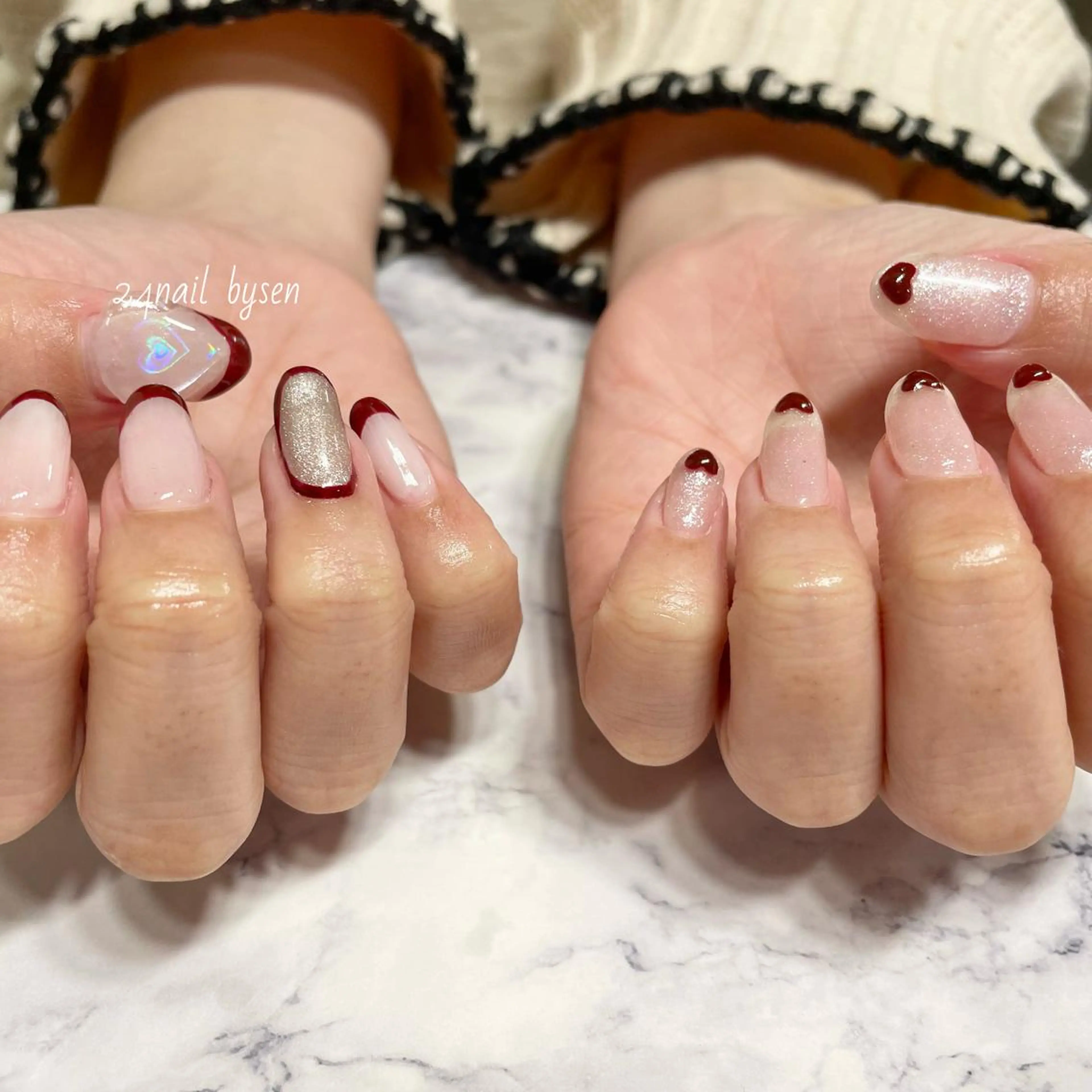 ネイル ボルドー ハート 持ち込み ぷっくりネイル バレンタイン Atelier by 24nail/Ayaの眉毛・アイブロウイメージ