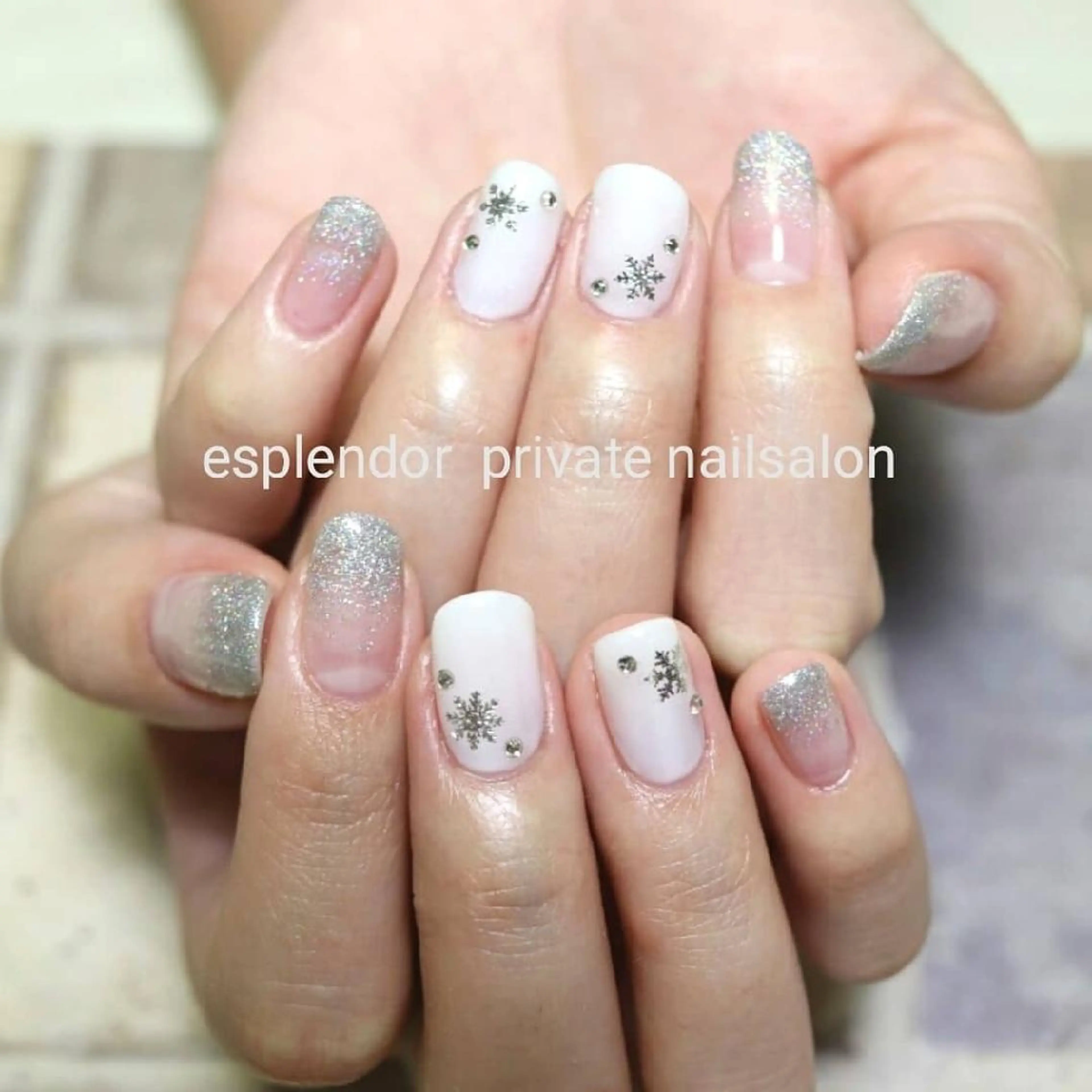 ネイル オーロラネイル シルバー ホワイト 冬ネイル esplendor  エスプレンドル所属・esplendor  エスプレンドルのネイルデザイン