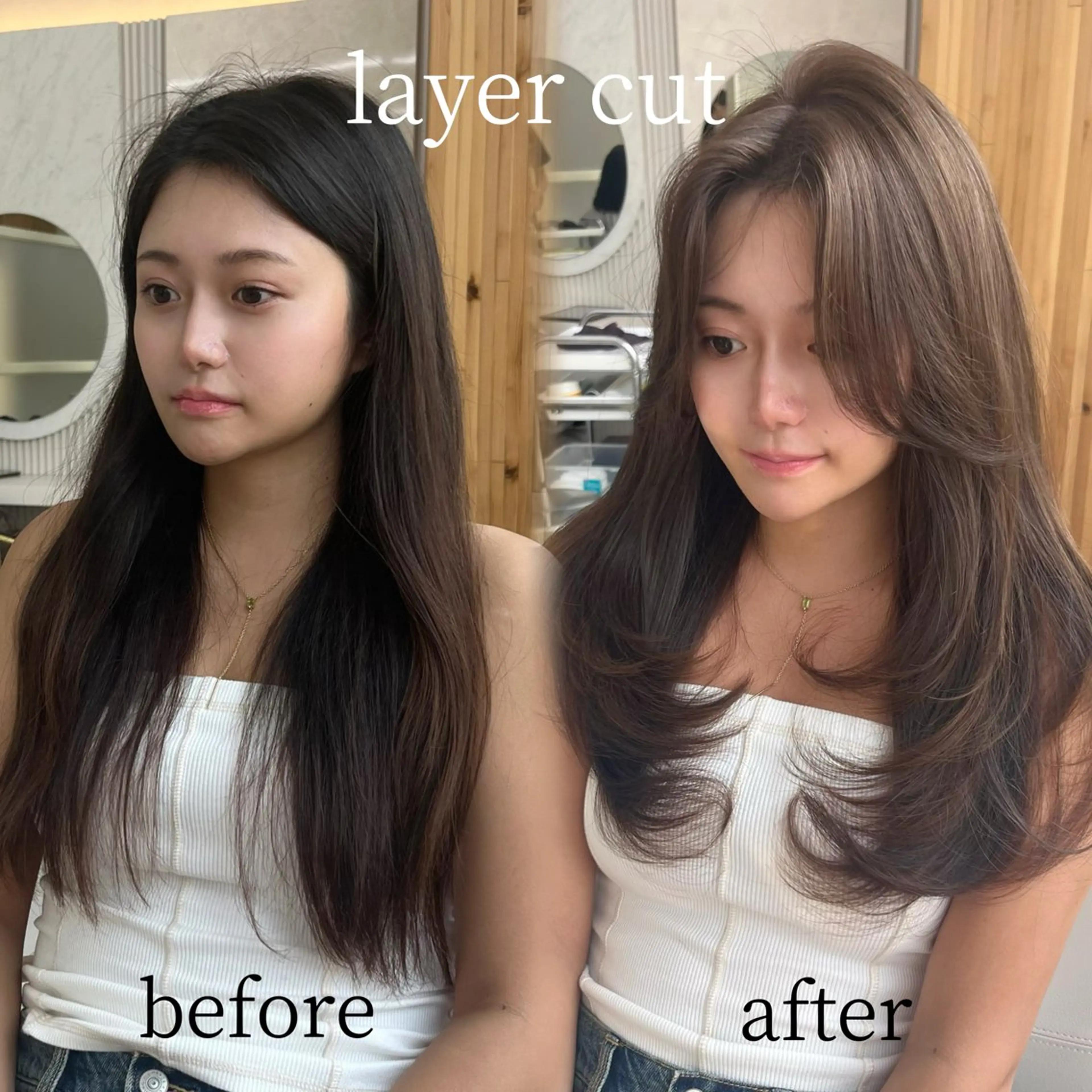 ロング カラー 似合わせレイヤー 透明感カラーのヘアスタイル