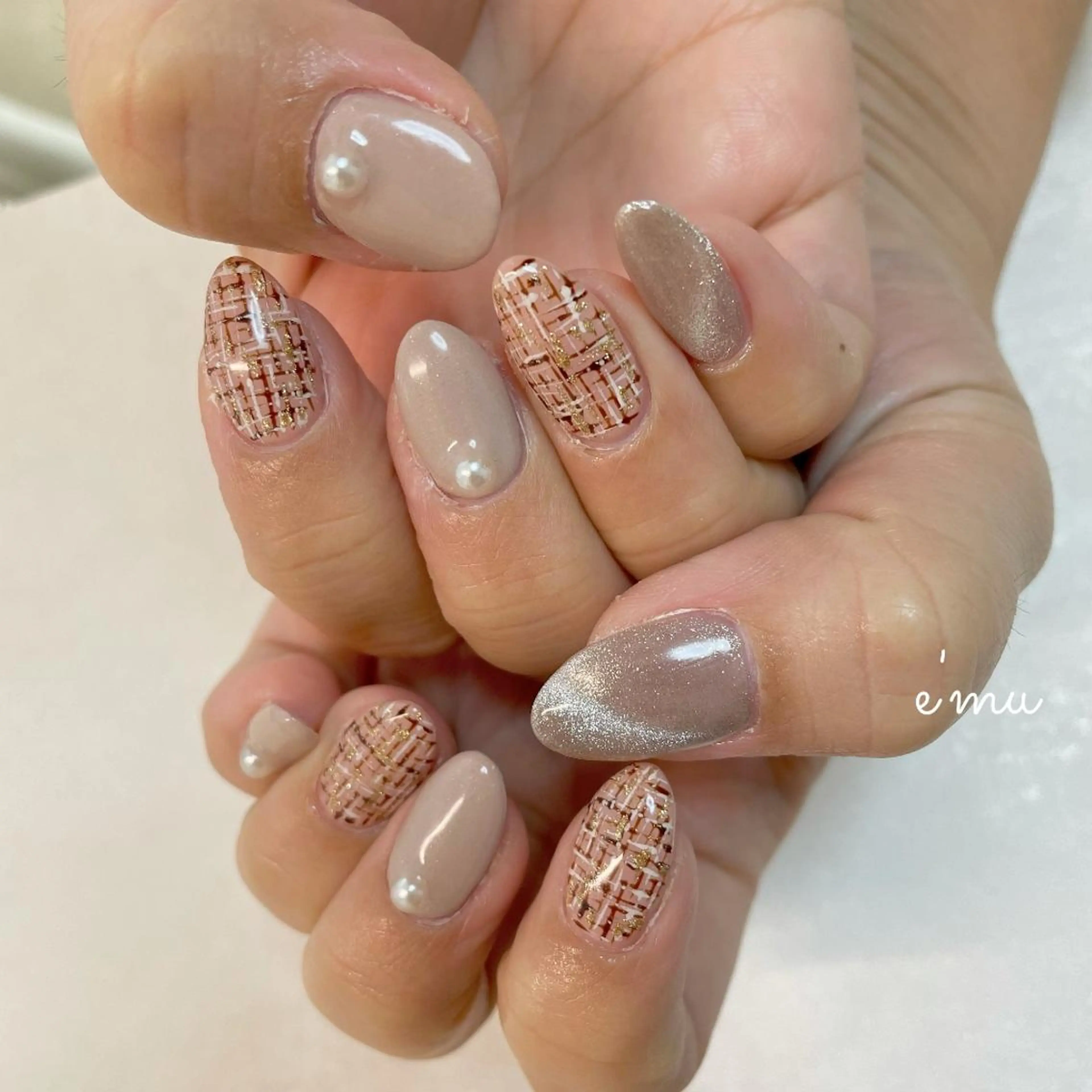 ネイル マグネットネイル ツイードネイル ハンドネイル nail salon e'mu💐のネイルデザイン