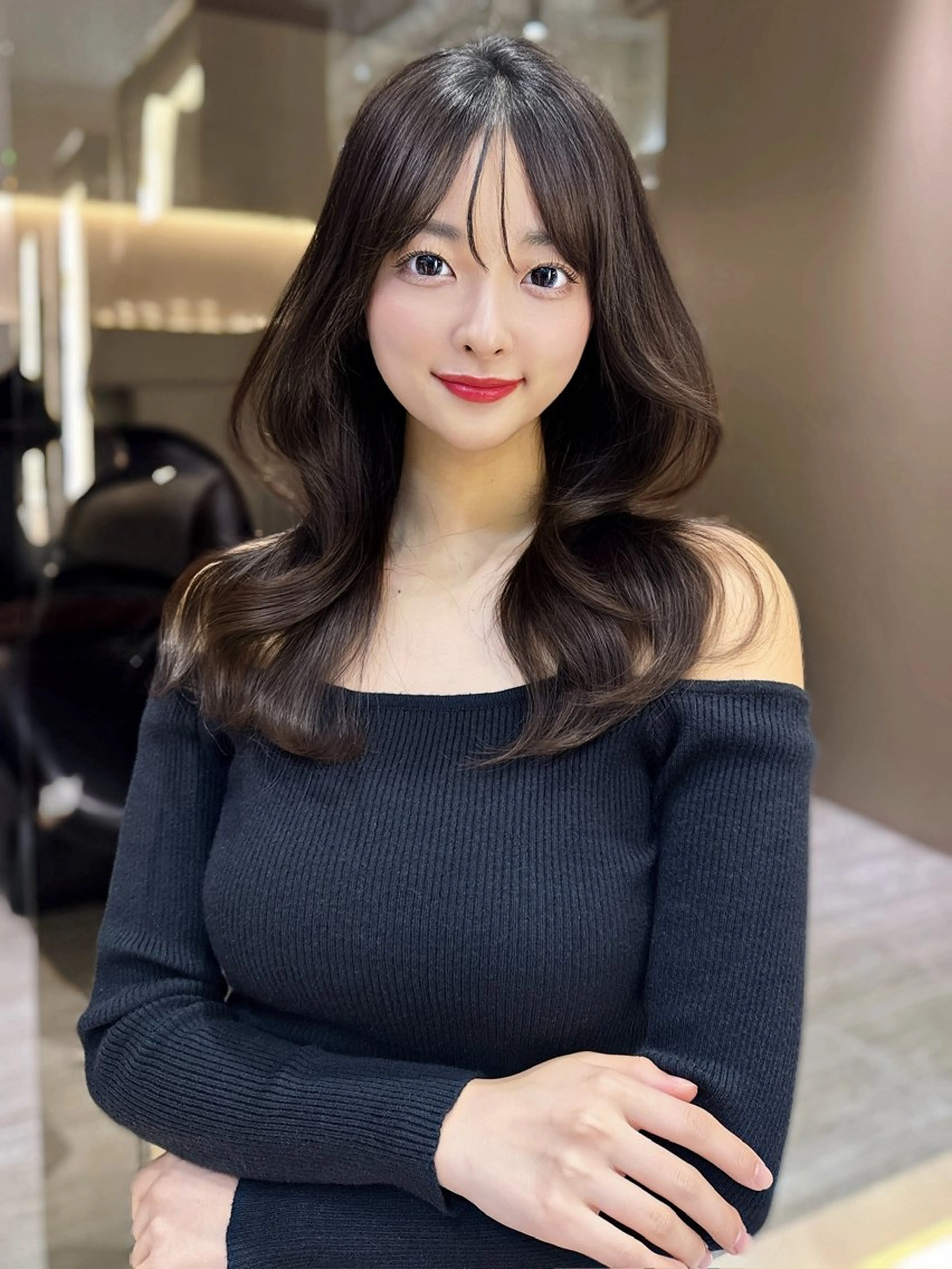 ロング カラー カット 縮毛矯正 顔周り/韓国レイヤー /髪質改善/小原幹太のヘアスタイル