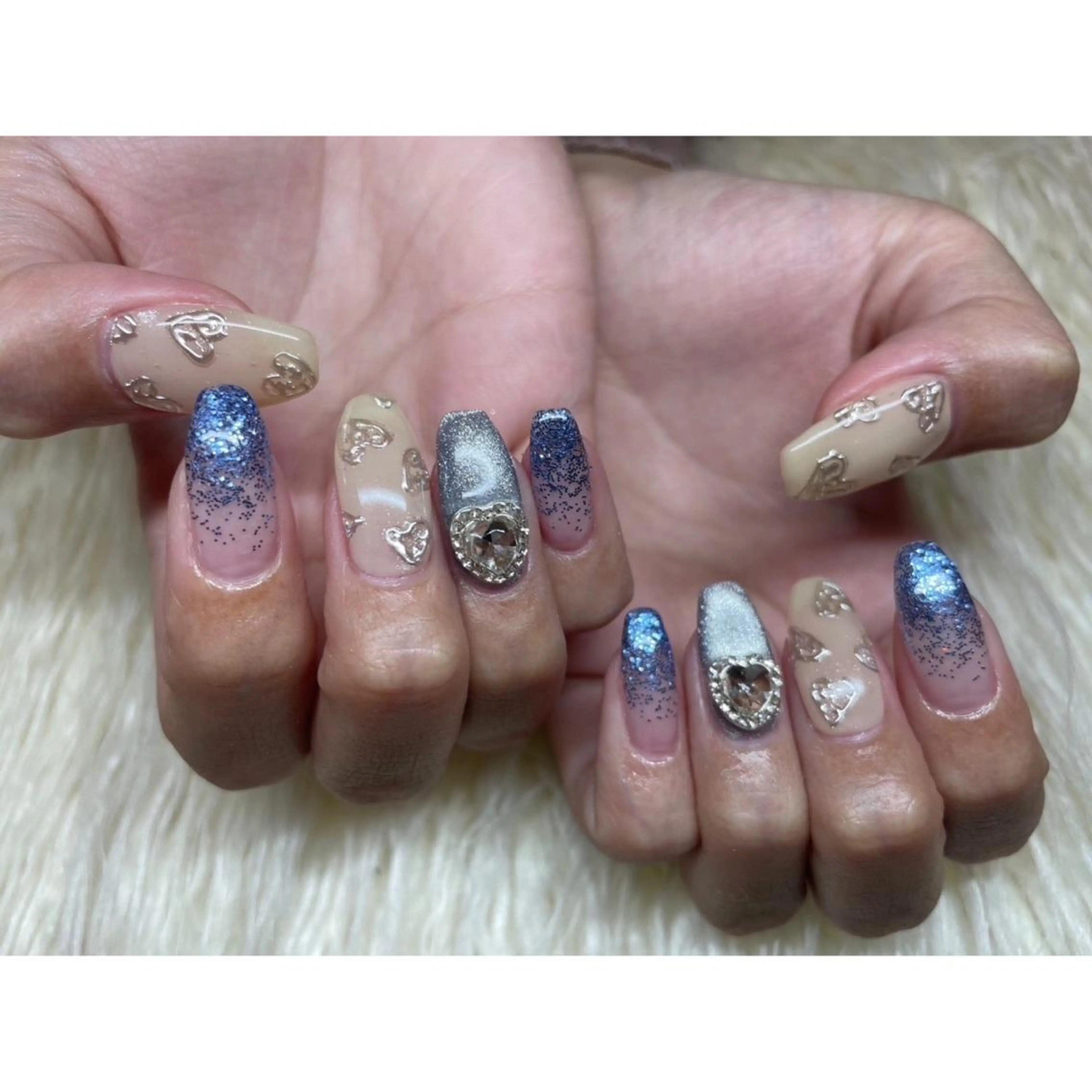 ネイル ブルー ハート ハンドネイル Nail salon LuaRのネイルデザイン